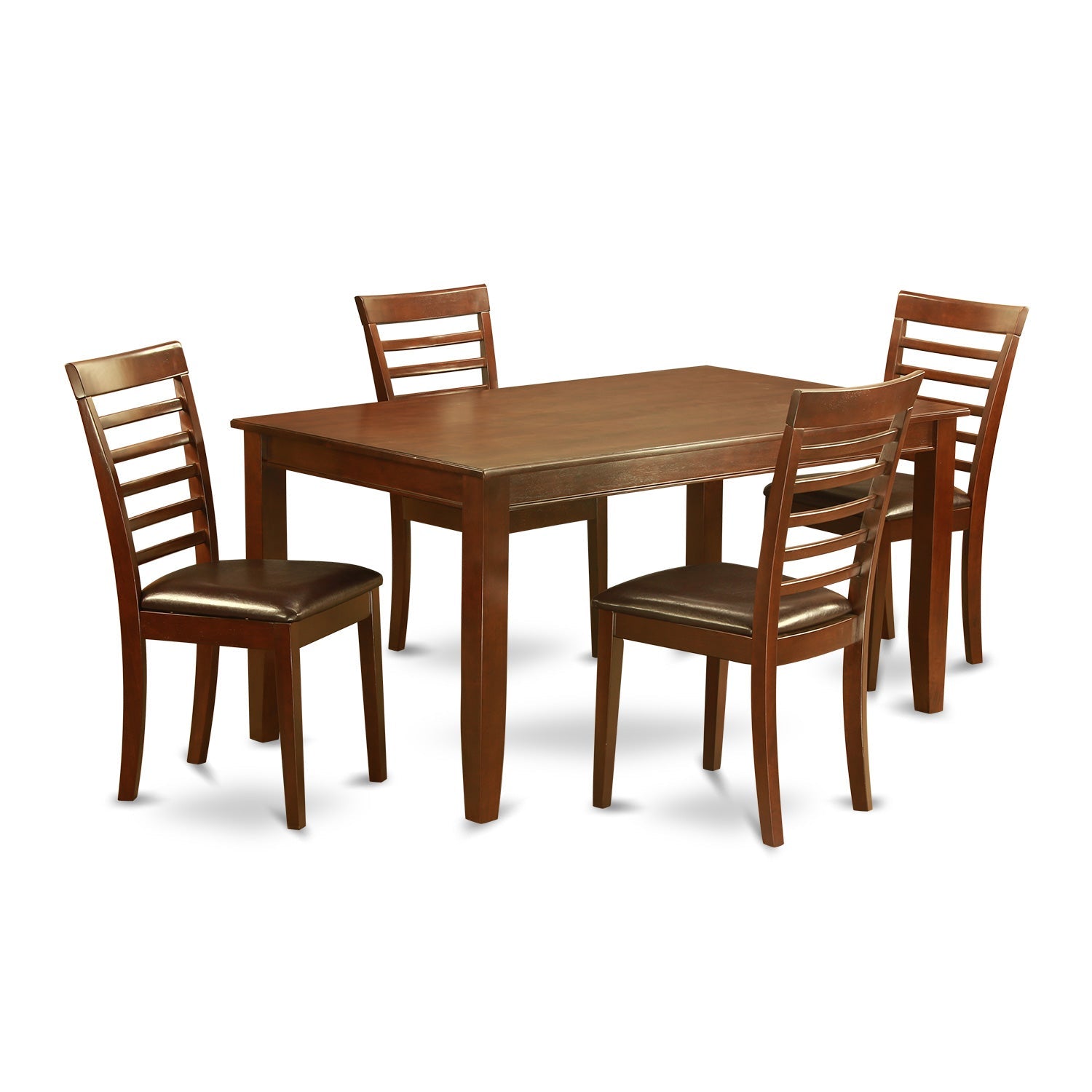Juego de mesa y sillas de cocina de 5 piezas DUML5-MAH-LC de East West Furniture. Incluye una mesa de comedor rectangular y 4 sillas de comedor tapizadas en piel sintética.