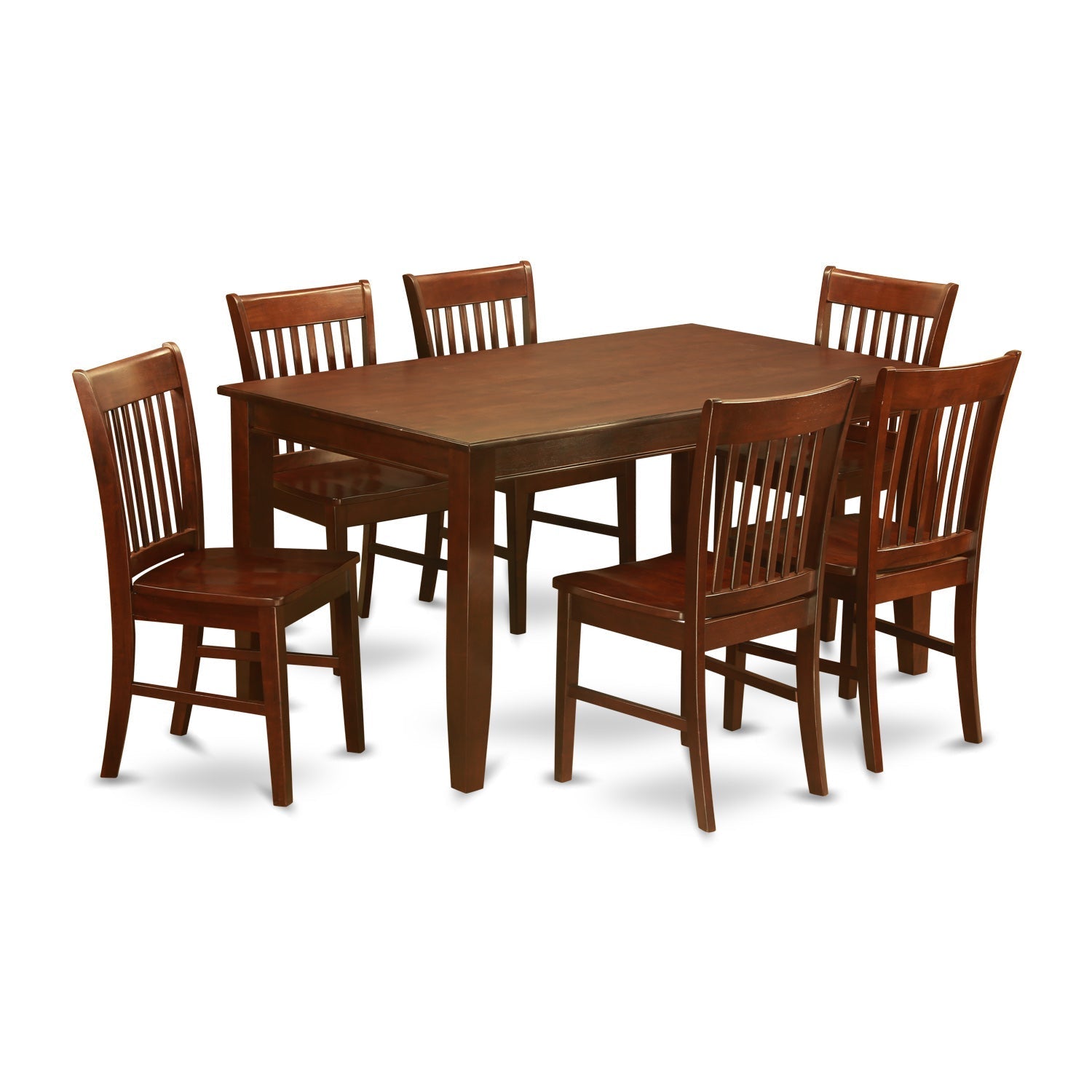 Juego de comedor East West Furniture DUNO7-MAH-W de 7 piezas compuesto por una mesa rectangular de madera maciza y 6 sillas de cocina.