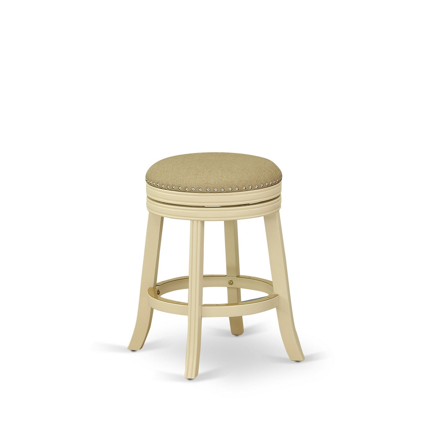 Taburete de bar Devers de East West Furniture DVS024-202, redondo, tapizado en cuero sintético de sándalo, altura de mostrador, sin respaldo.