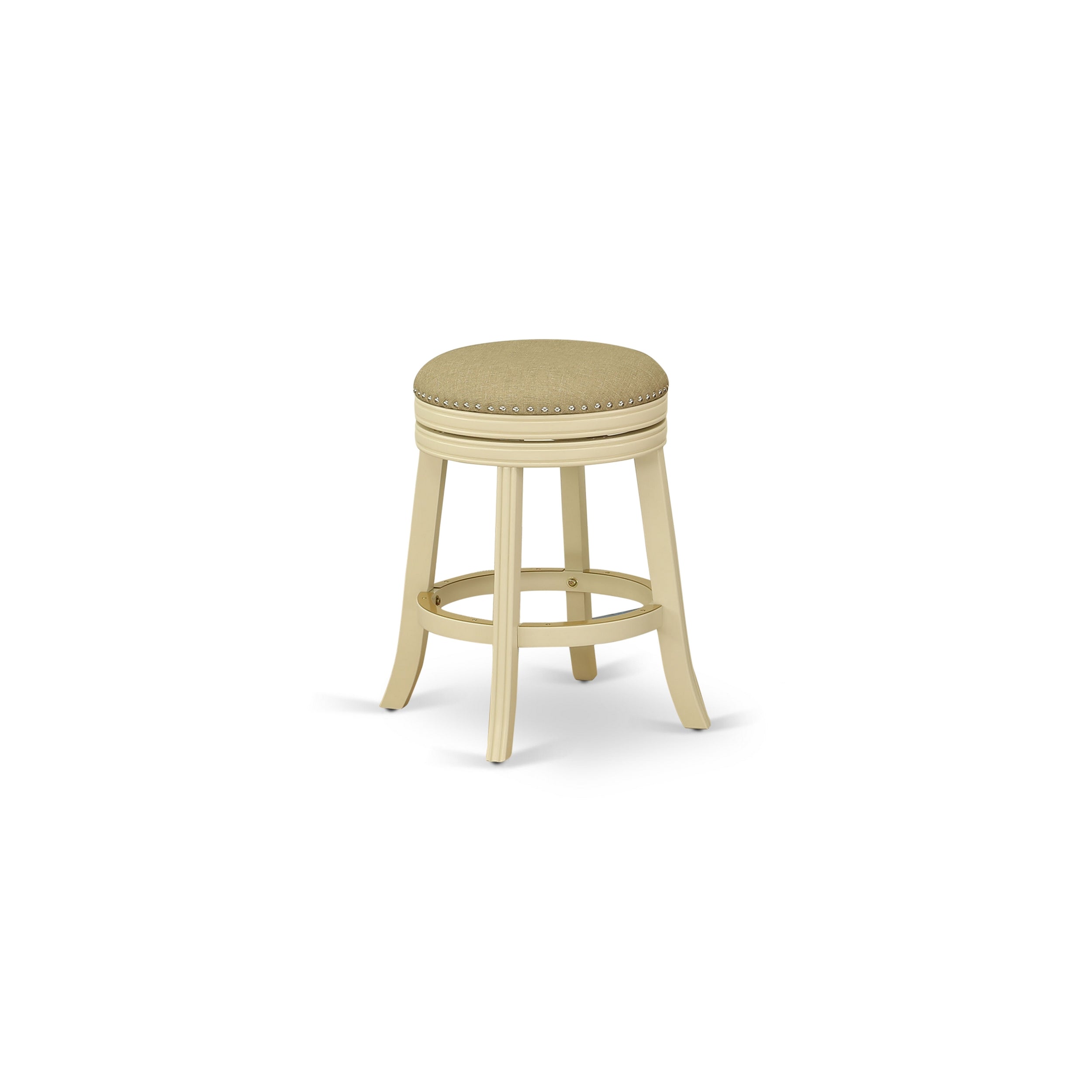 Taburete de bar Devers de East West Furniture DVS024-202, redondo, tapizado en cuero sintético de sándalo, altura de mostrador, sin respaldo.