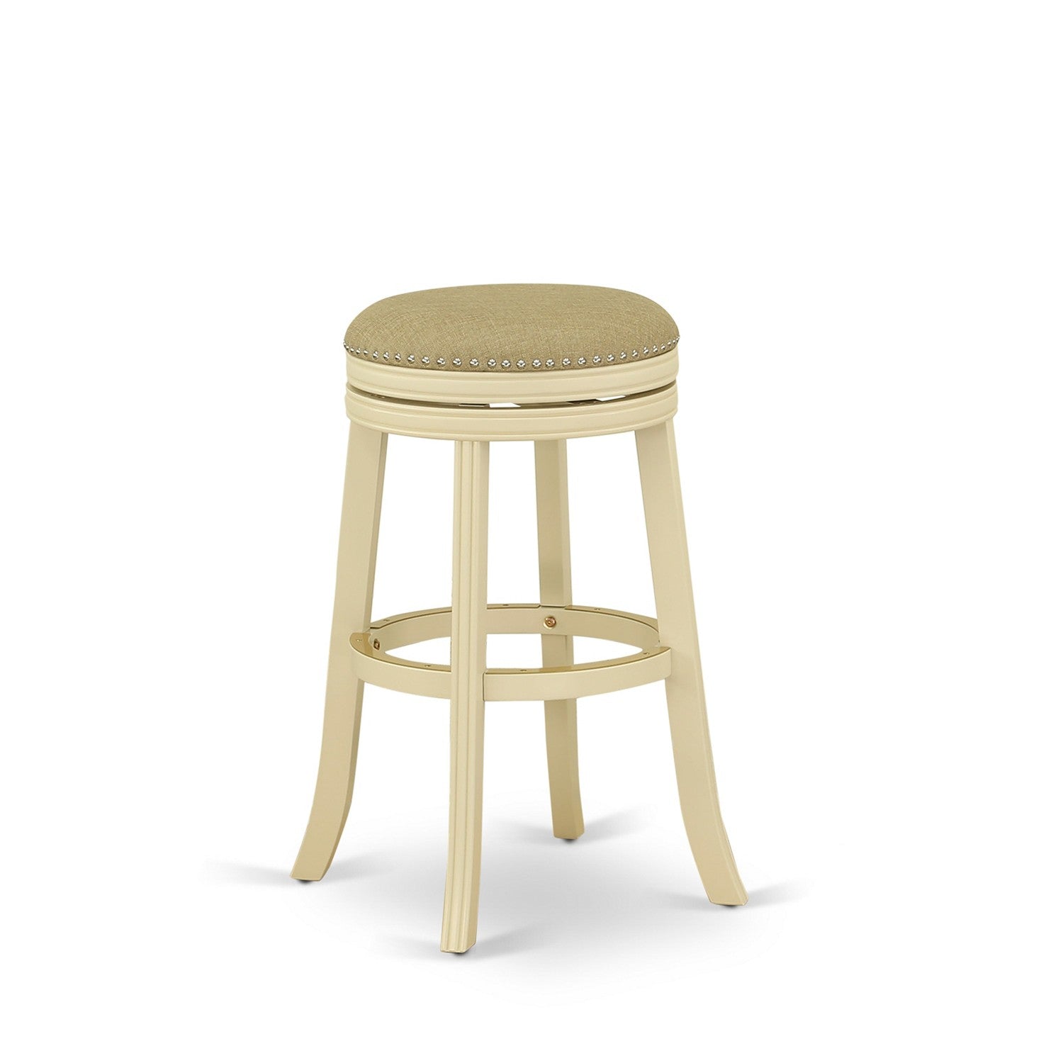 DVS030-202 Devers Swivel Backless Barstool 30'' Seat Height With Linen White Leg And F12-02 Pu Leather Sandalwood Color