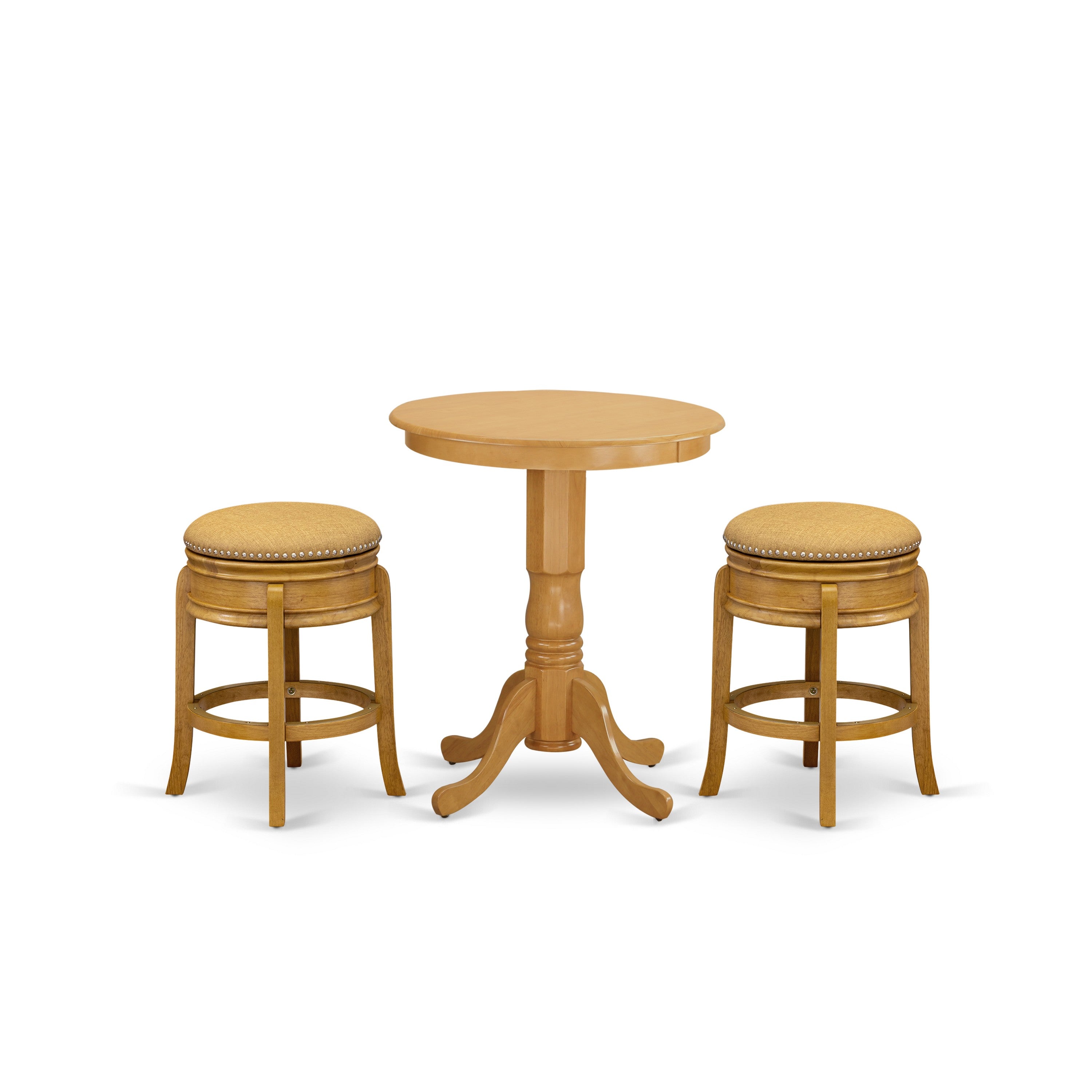 EAST WEST FURNITURE - EDAM3-OAK-16 - 3-Pc Dining Room Table Set with 2 Backless counter height barstool and 1 Wooden Dining Table - Oak Finish