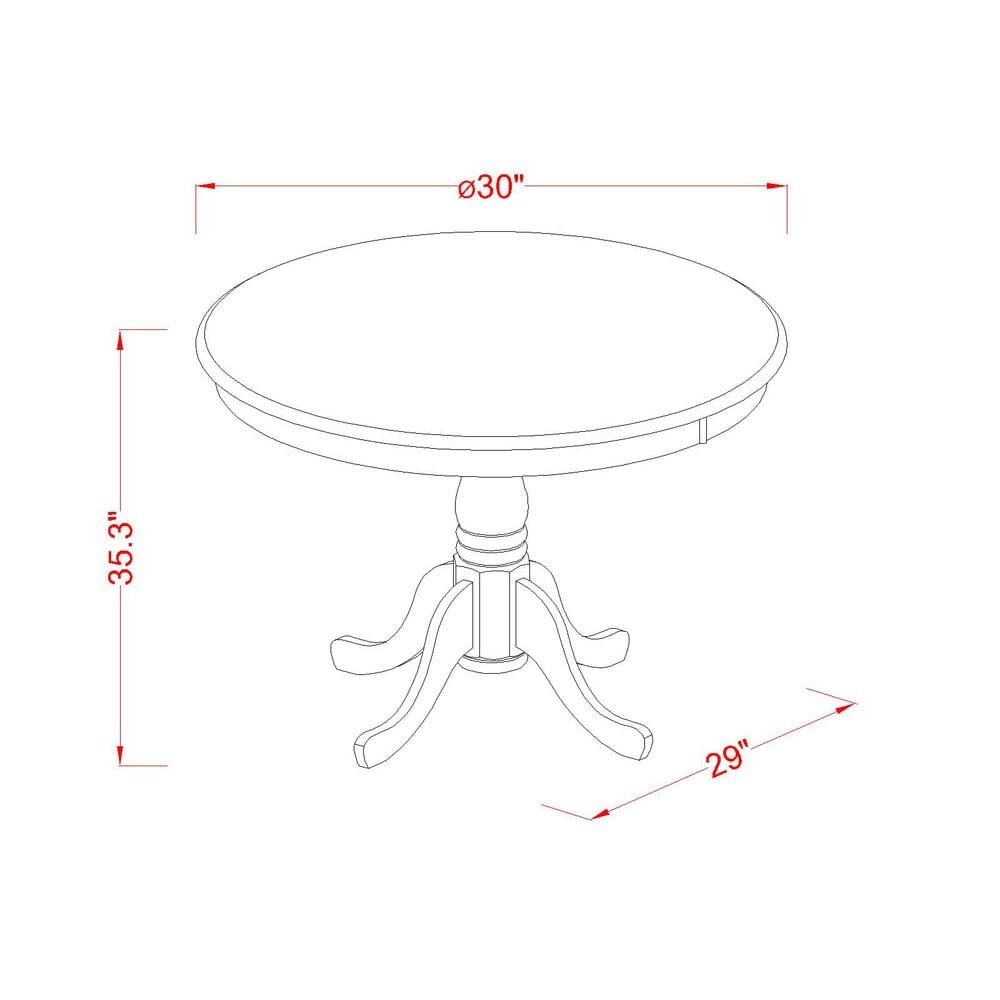 Juego de mesa de cocina de 3 piezas East West Furniture ESGA3-BCH-24 para espacios pequeños. Incluye una mesa de comedor redonda con pedestal y dos sillas acolchadas de tela de lino negro.