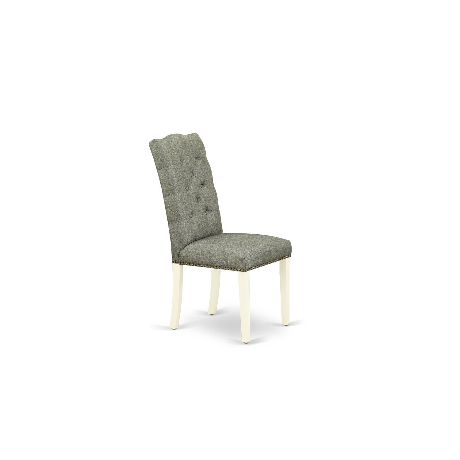 Juego de comedor East West Furniture V096EL207-7 de 7 piezas compuesto por una mesa de comedor rectangular con patas en V y 6 sillas Parson tapizadas en tela de lino gris.
