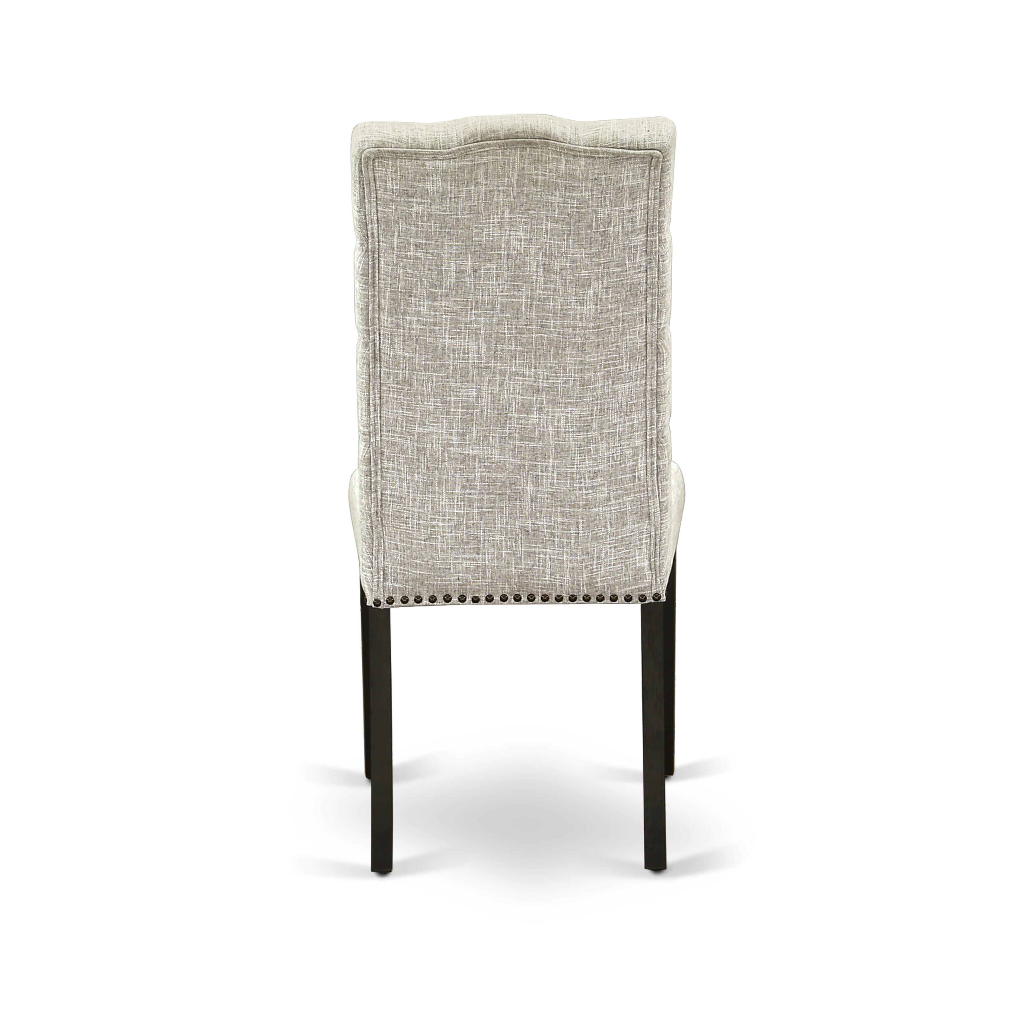 Juego de comedor de 3 piezas DMEL3-ABK-35 de East West Furniture para espacios pequeños. Contiene una mesa de comedor redonda con alas abatibles y dos sillas de comedor Parsons de tela de lino y piel de venado.