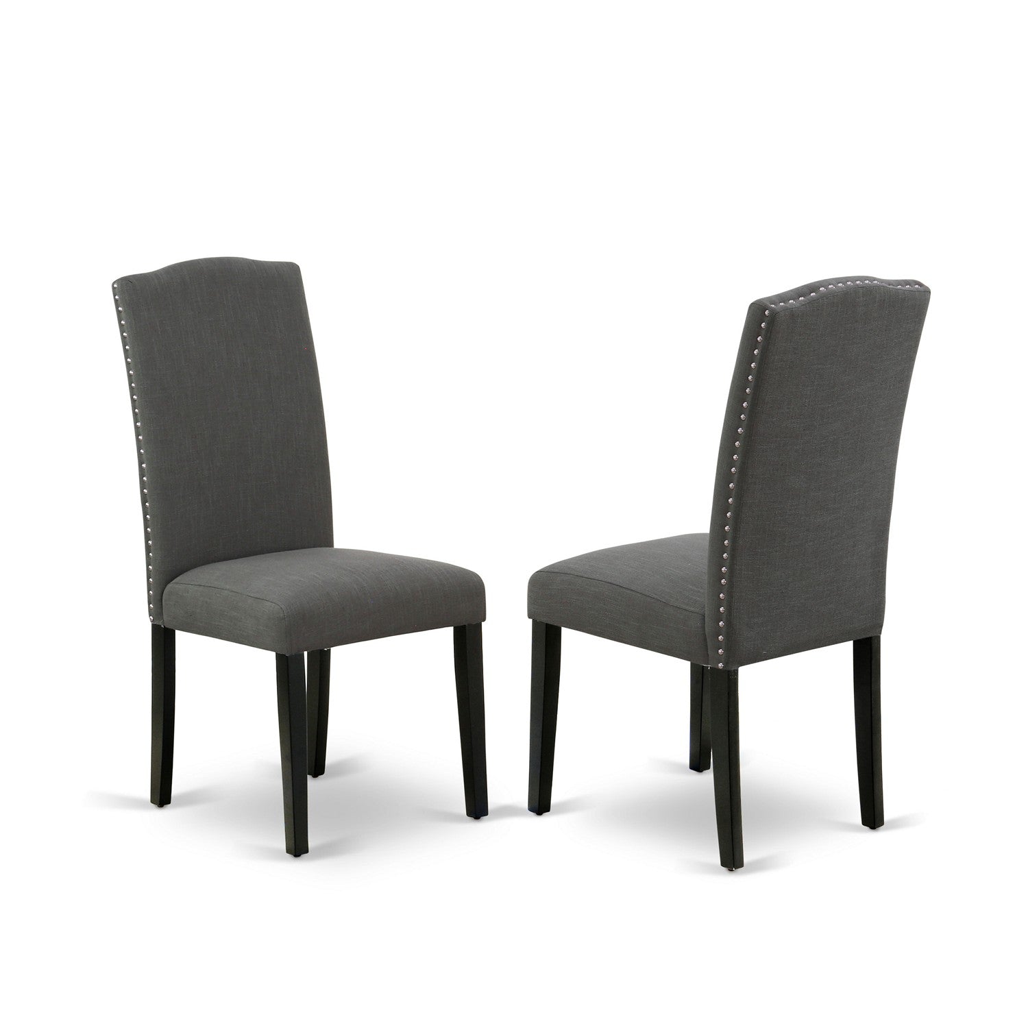 Juego de mesa de comedor de 9 piezas East West Furniture LAEN9-81-20. Incluye una mesa de cocina rectangular con diseño de hojas de mariposa y 8 sillas Parson de tela de lino Gotham oscuro.