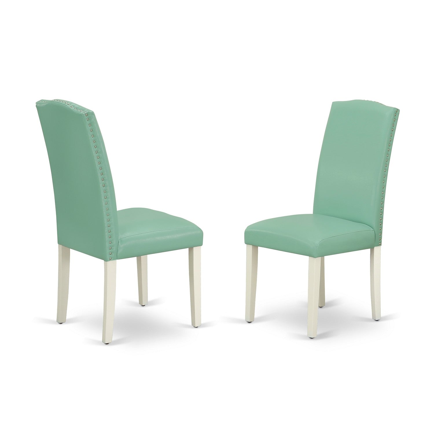 LGEN5-LWH-57 5Pc Rectangular 66/84 Inch Table With 18 In Leaf And Four Parson Chair With Linen White Leg And Pu Leather Color Pond
