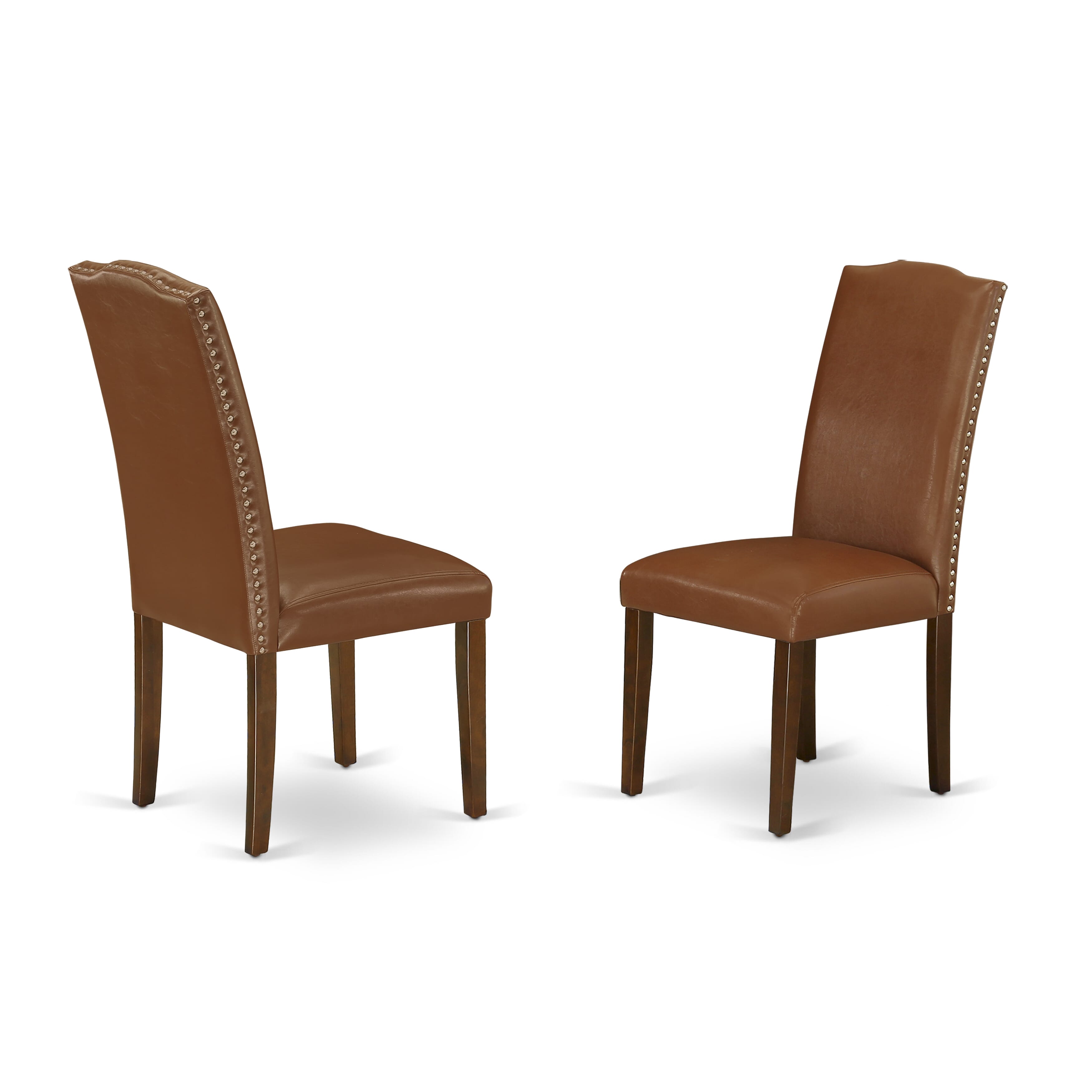 El juego de mesa de comedor de 5 piezas East West Furniture NDEN5-MAH-66 incluye una mesa de comedor rectangular con alas abatibles y 4 sillas tapizadas en piel sintética marrón.
