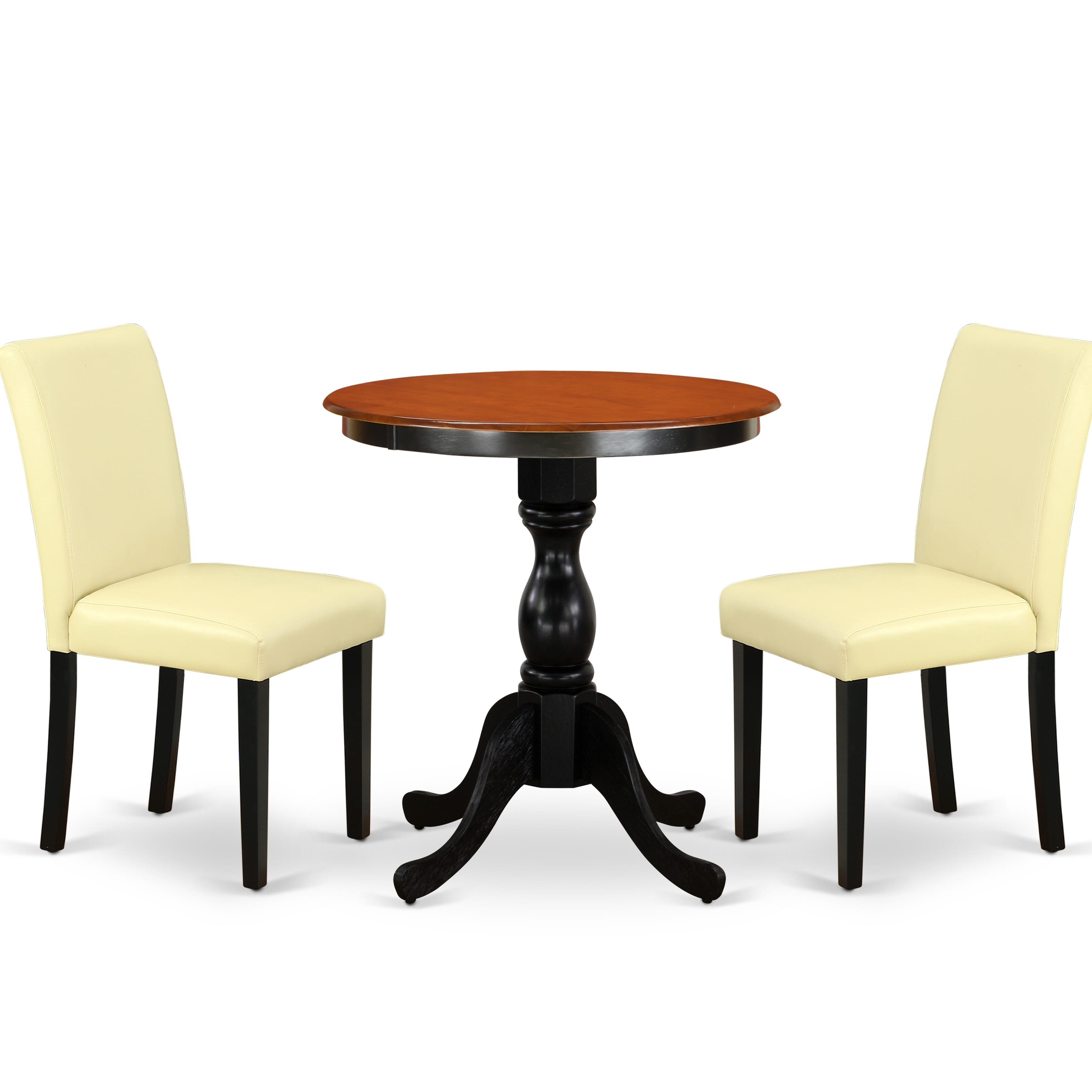 East West Furniture ESAB3-BCH-73 3-Piece Dinner Table Set Consist of Wood Table and 2 Eggnog PU faux Leather Parson Chairs with High Back - Black Finish