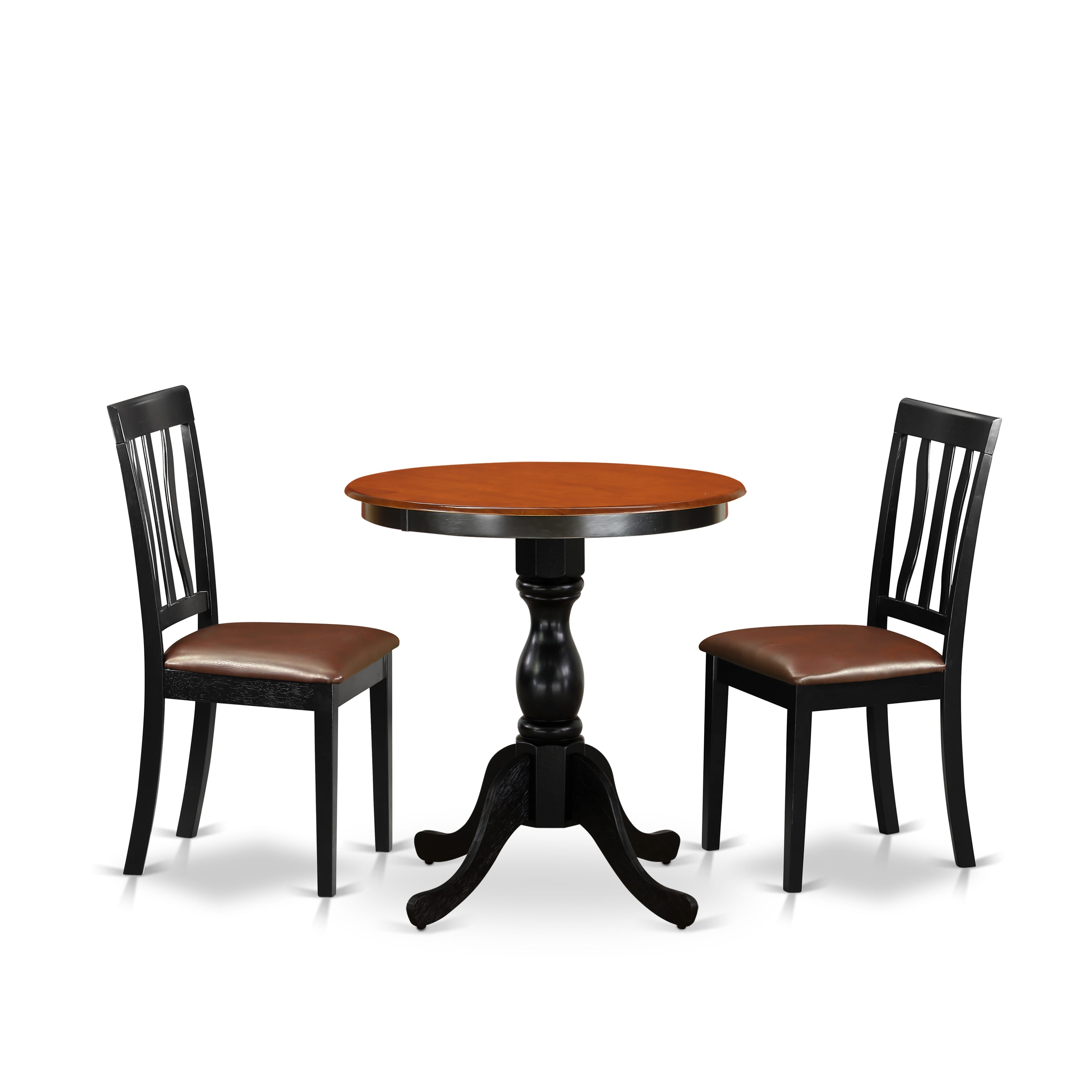 East West Furniture ESAN3-BCH-LC 3-Piece Dining Room Table SetInclude a Dining Table and 2 faux Leather Dining Chairs with Slatted Back - Black Finish