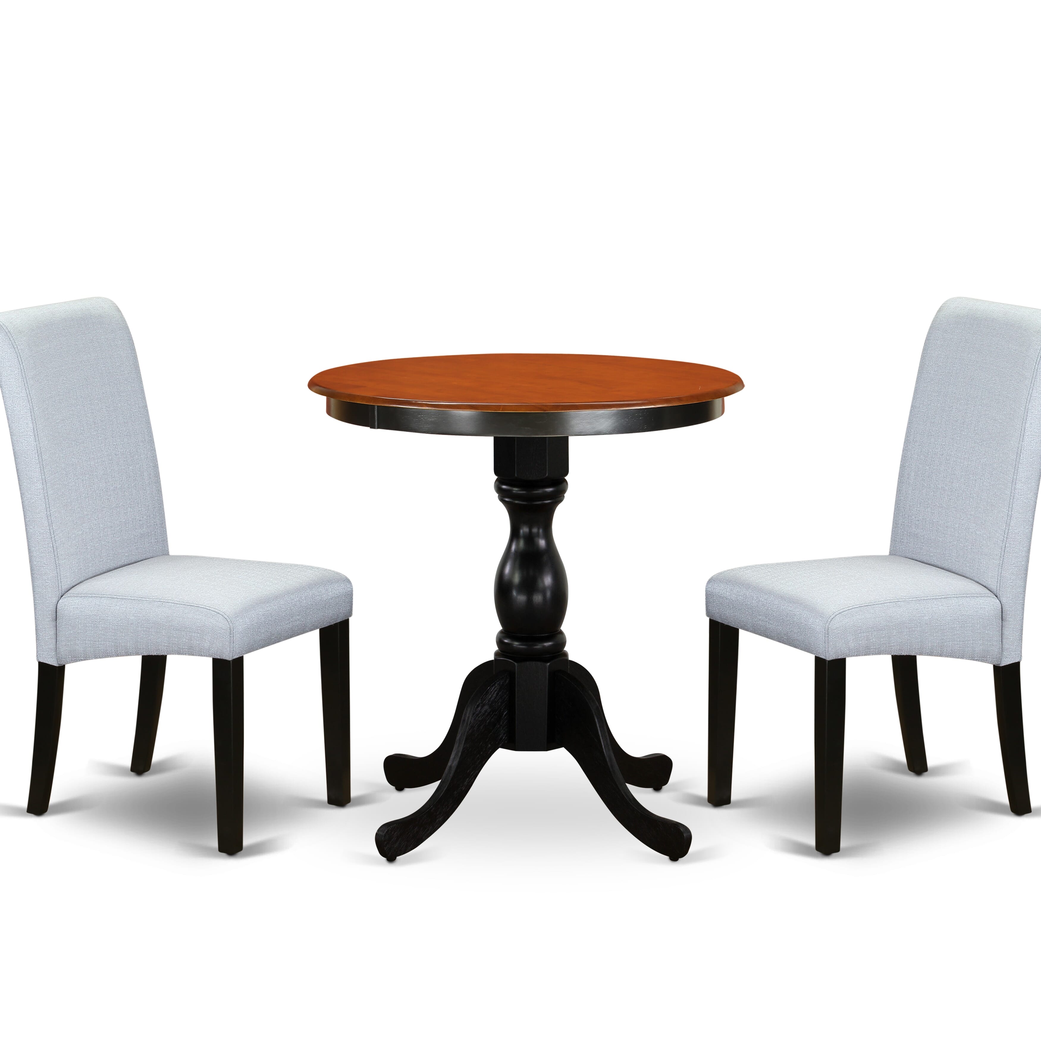 East West Furniture ESBA3-BCH-05 3-Piece Dinner Table SetInclude a Dining Table and 2 Grey Linen Fabric Padded Chairs with Stylish High Back - Black Finish