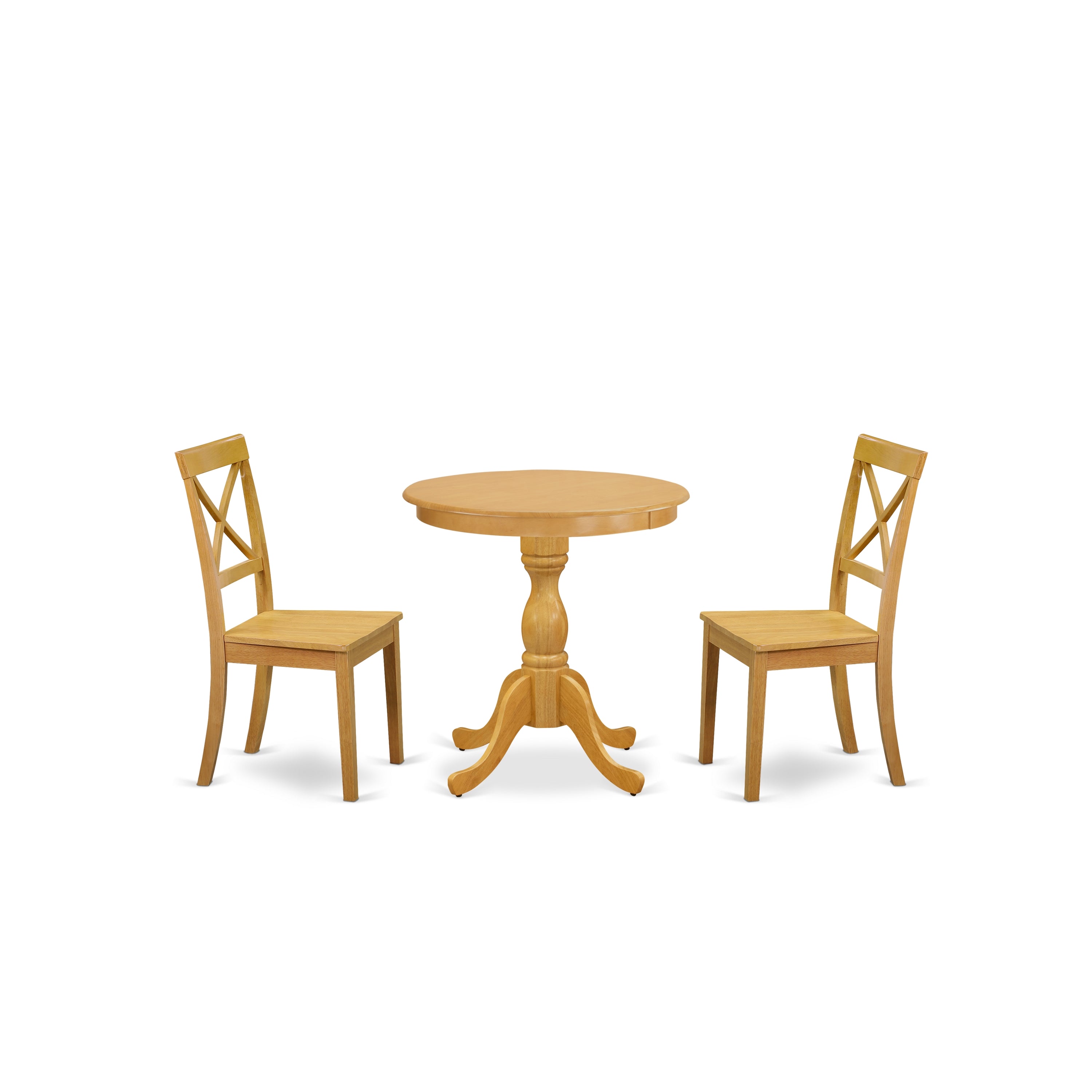 EAST WEST FURNITURE - ESBO3-OAK-W - 3-Pc Modern dining room table Set - 2 Wood Dining Chairs Wooden Seat with X Back and 1 Dining Room Table - Oak Finish