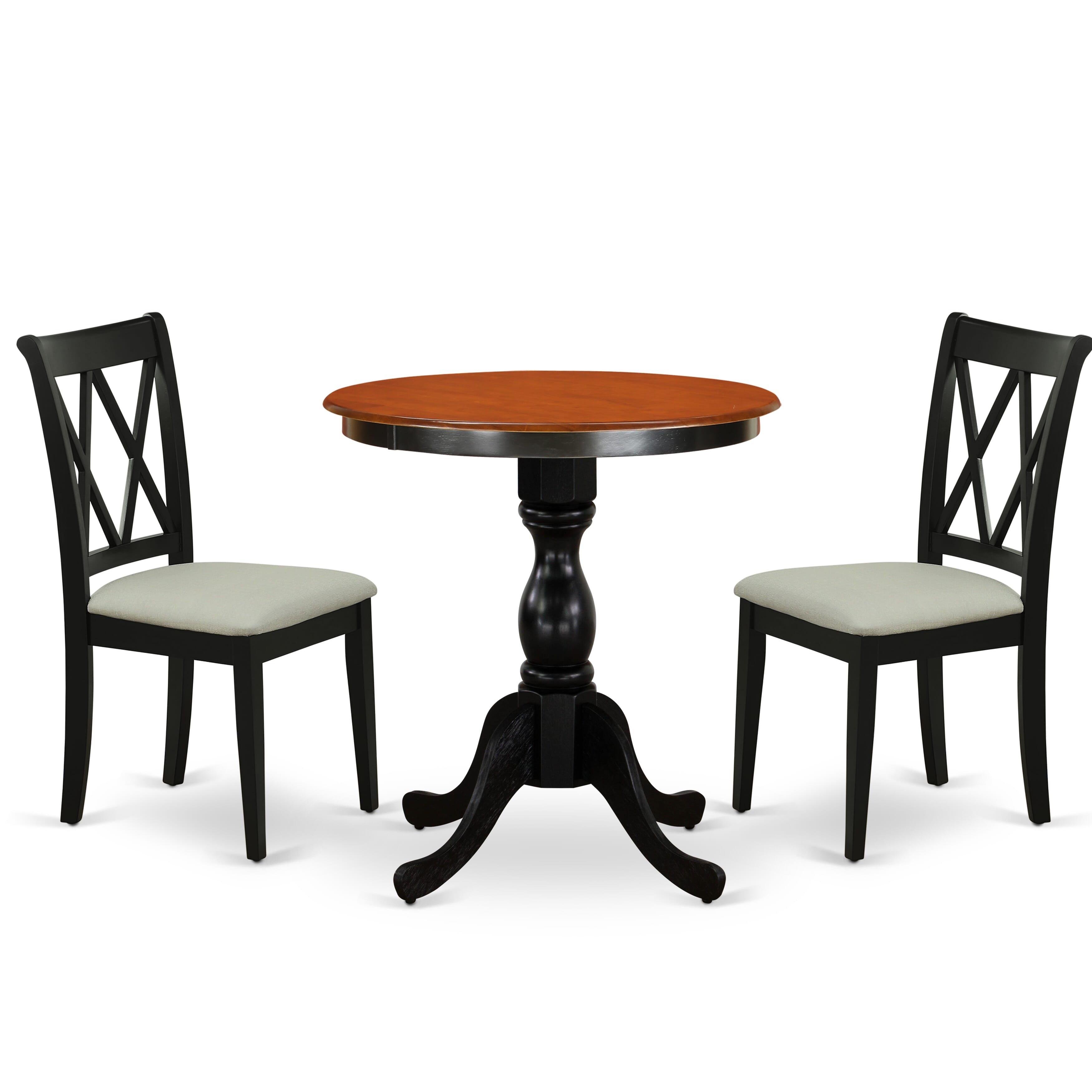 East West Furniture ESCL3-BCH-C 3-Piece Dining Table SetInclude a Dining Table and 2 Linen Fabric Dining Room Chairs with Double X Back - Black Finish