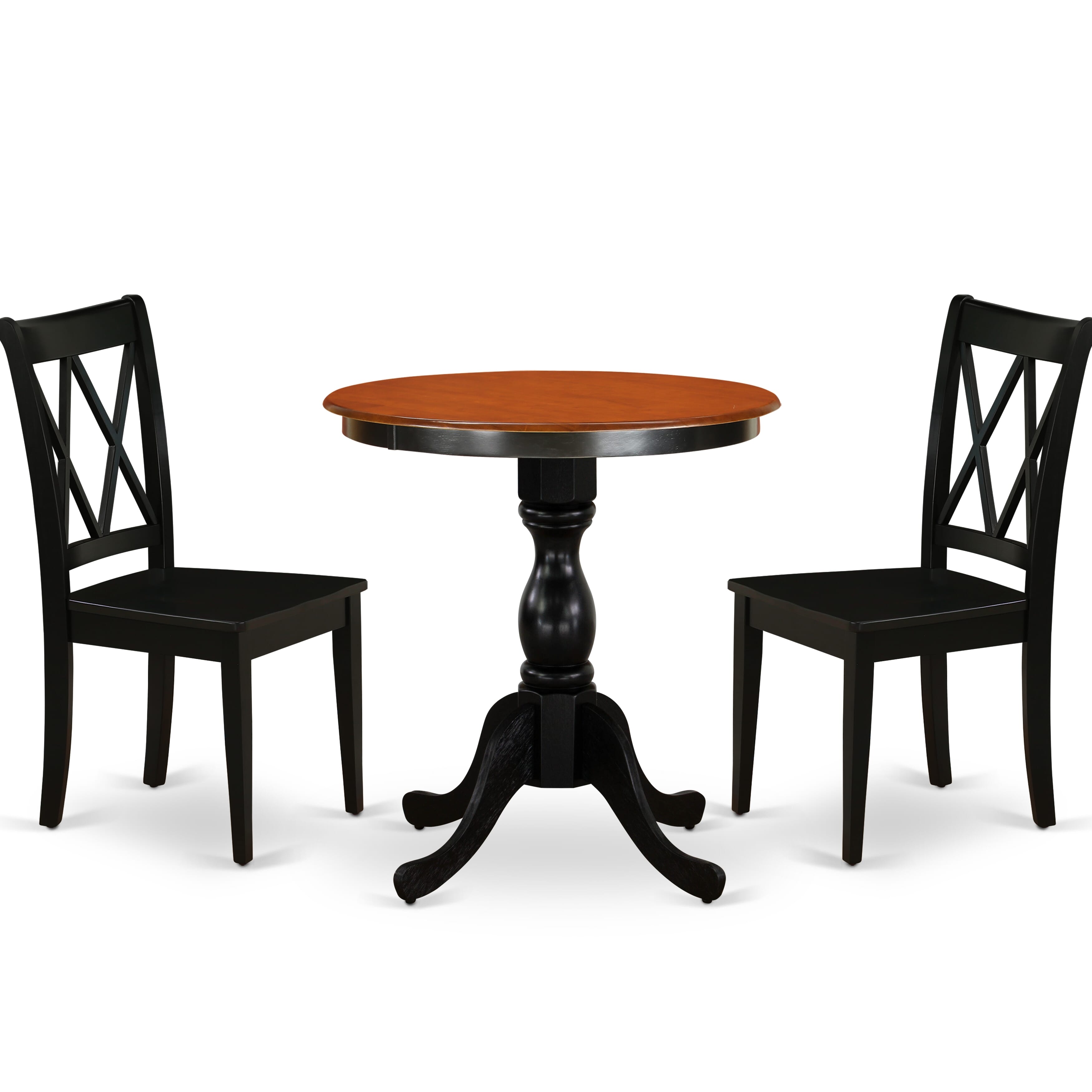 East West Furniture ESCL3-BCH-W 3-Piece Dining Set Consist of Kitchen Table and 2 Dining Chairs with Double X Back - Black Finish