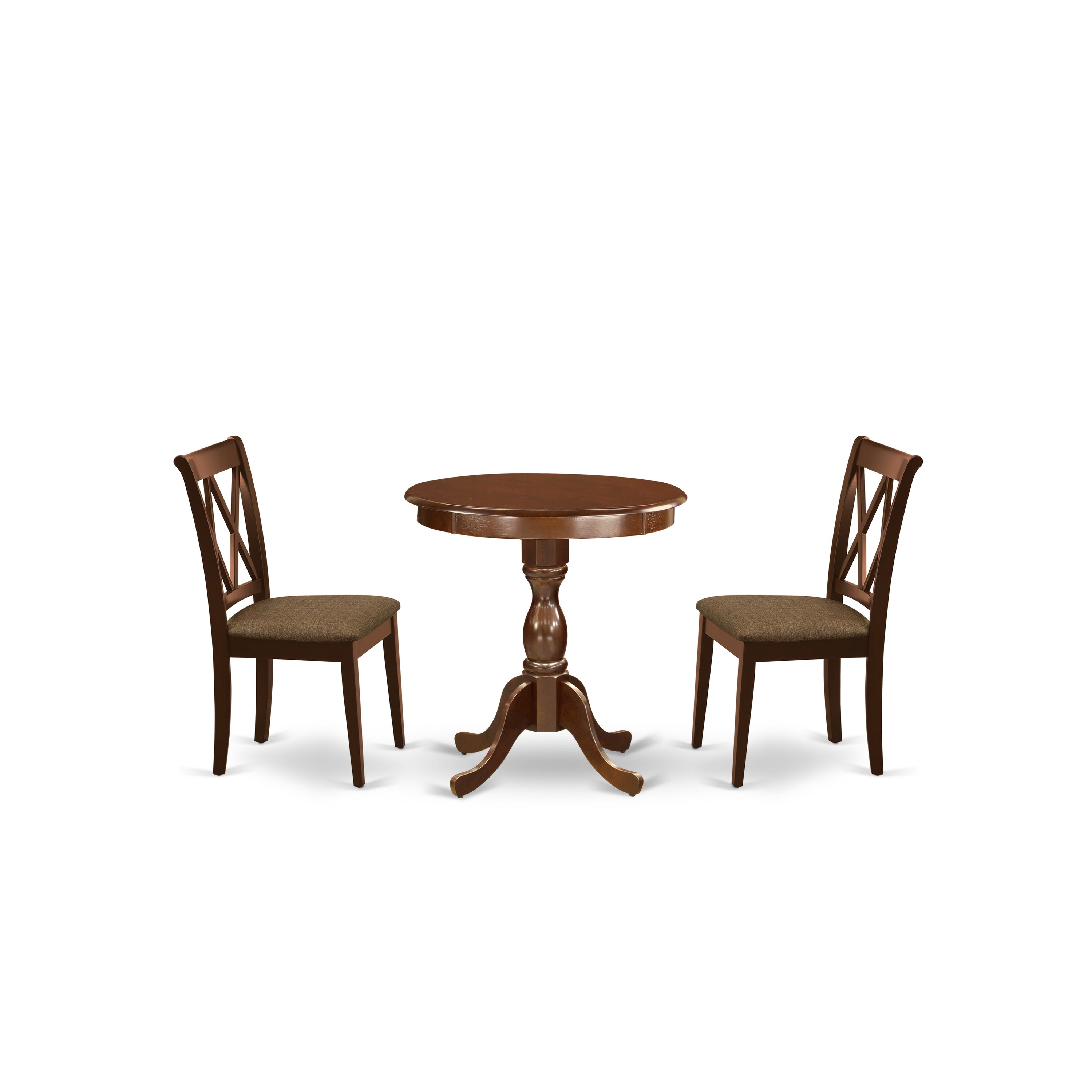 EAST WEST FURNITURE - ESCL3-MAH-C - 3-Pc Dining Room Table Set - 2 Mid Century Dining Chairs Linen Fabric Seat with Double X-Back and 1 Dining Room Table - Mahogany Finish
