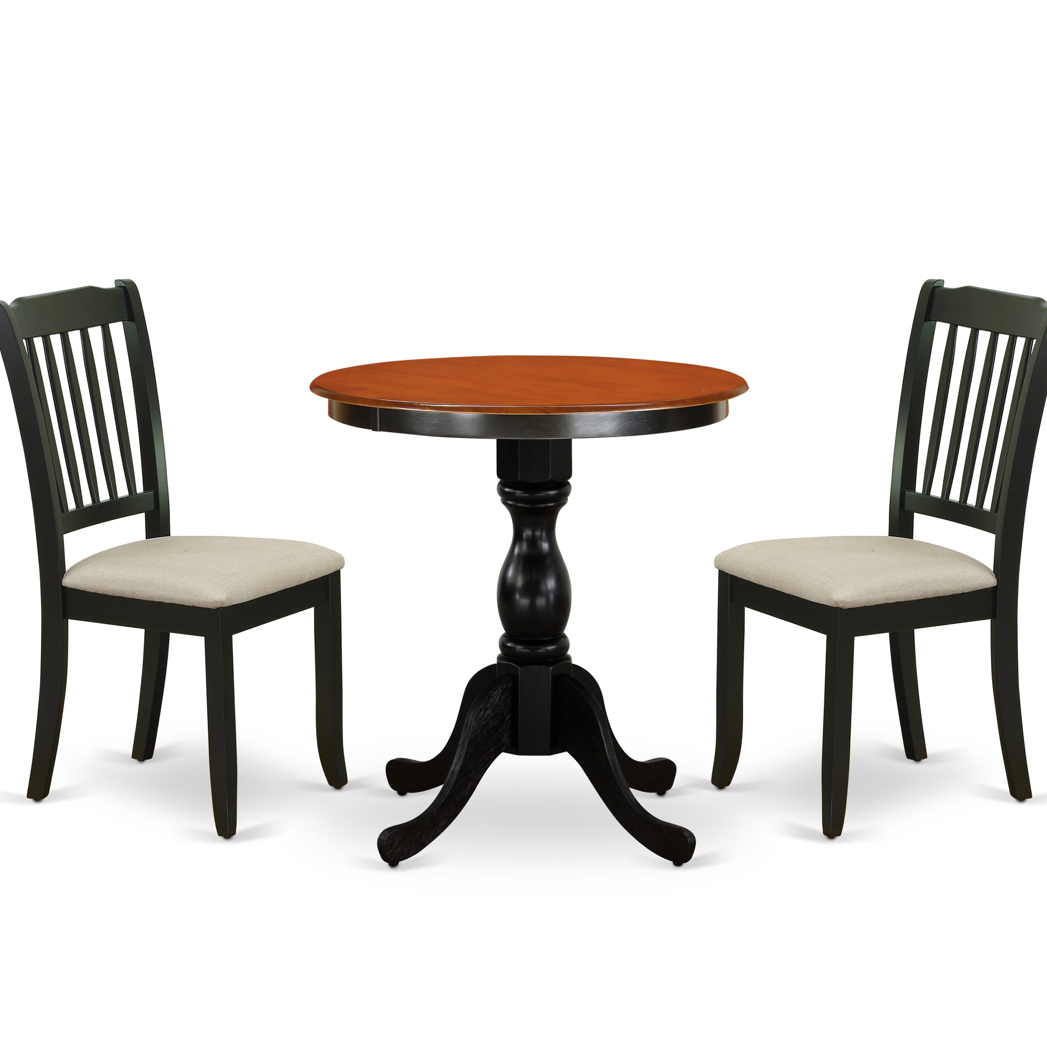 East West Furniture ESDA3-BCH-C 3-Piece Dining Table SetInclude a Wood Table and 2 Linen Fabric Kitchen Chairs with Ladder Back - Black Finish