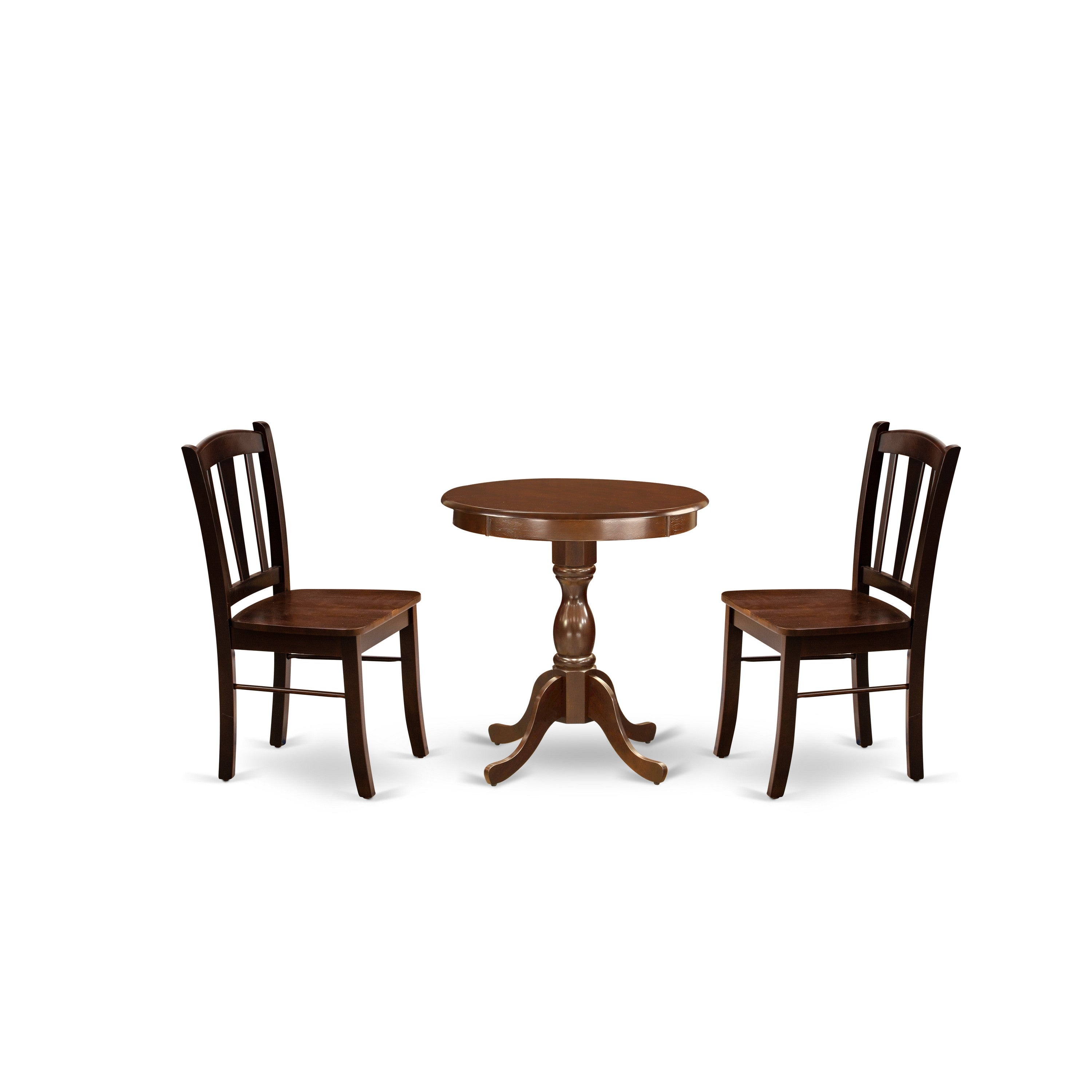 EAST WEST FURNITURE - ESDL3-MAH-W - 3-Pc Dining Room Table Set- 2 Dining Room Chair and Dining Table - Wooden Seat and Slatted Chair Back - Mahogany Finish