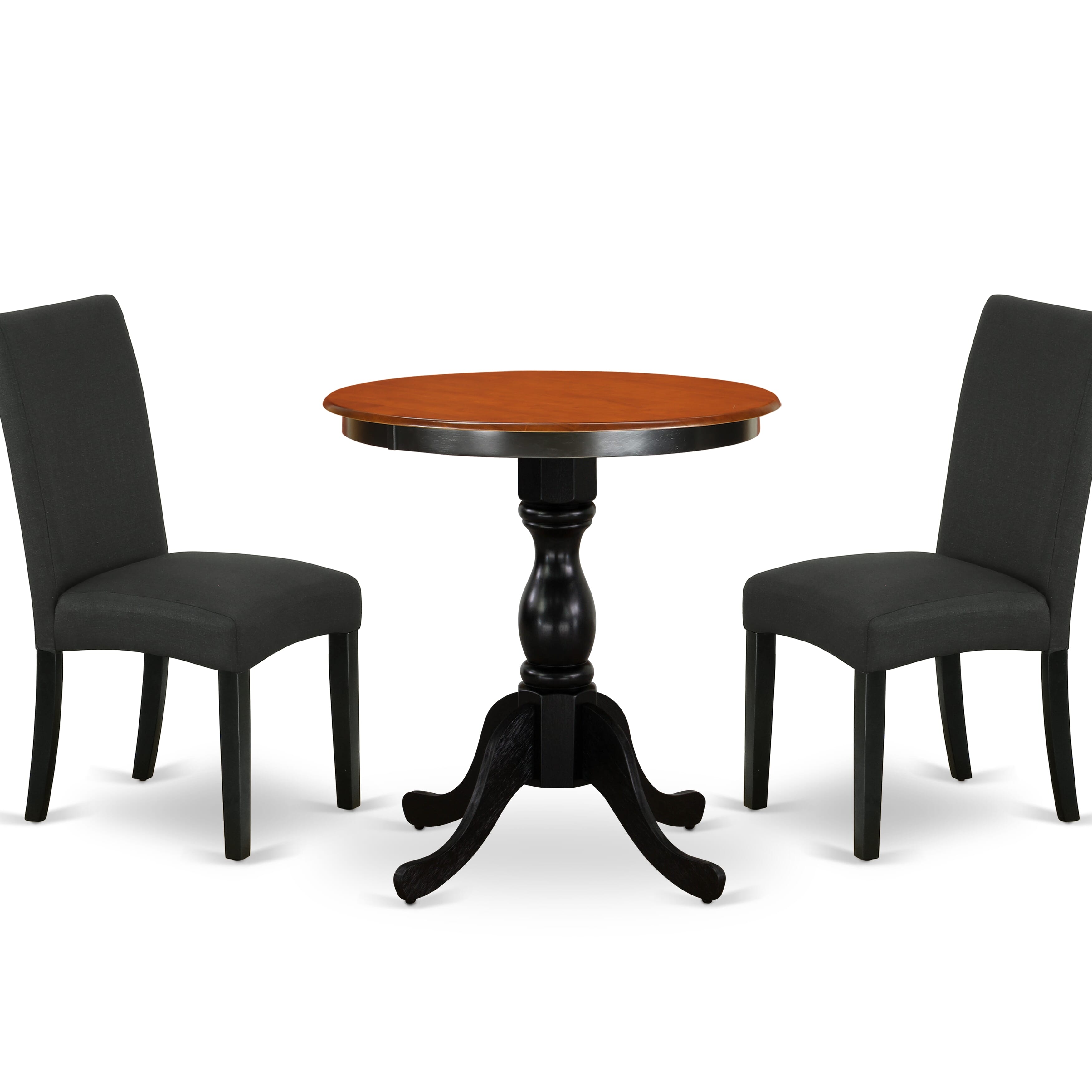 East West Furniture ESDR3-BCH-24 3-Piece Dinner Table Set Consist of Wood Dining Table and 2 Black Linen Fabric Parson Chairs with High Back - Black Finish