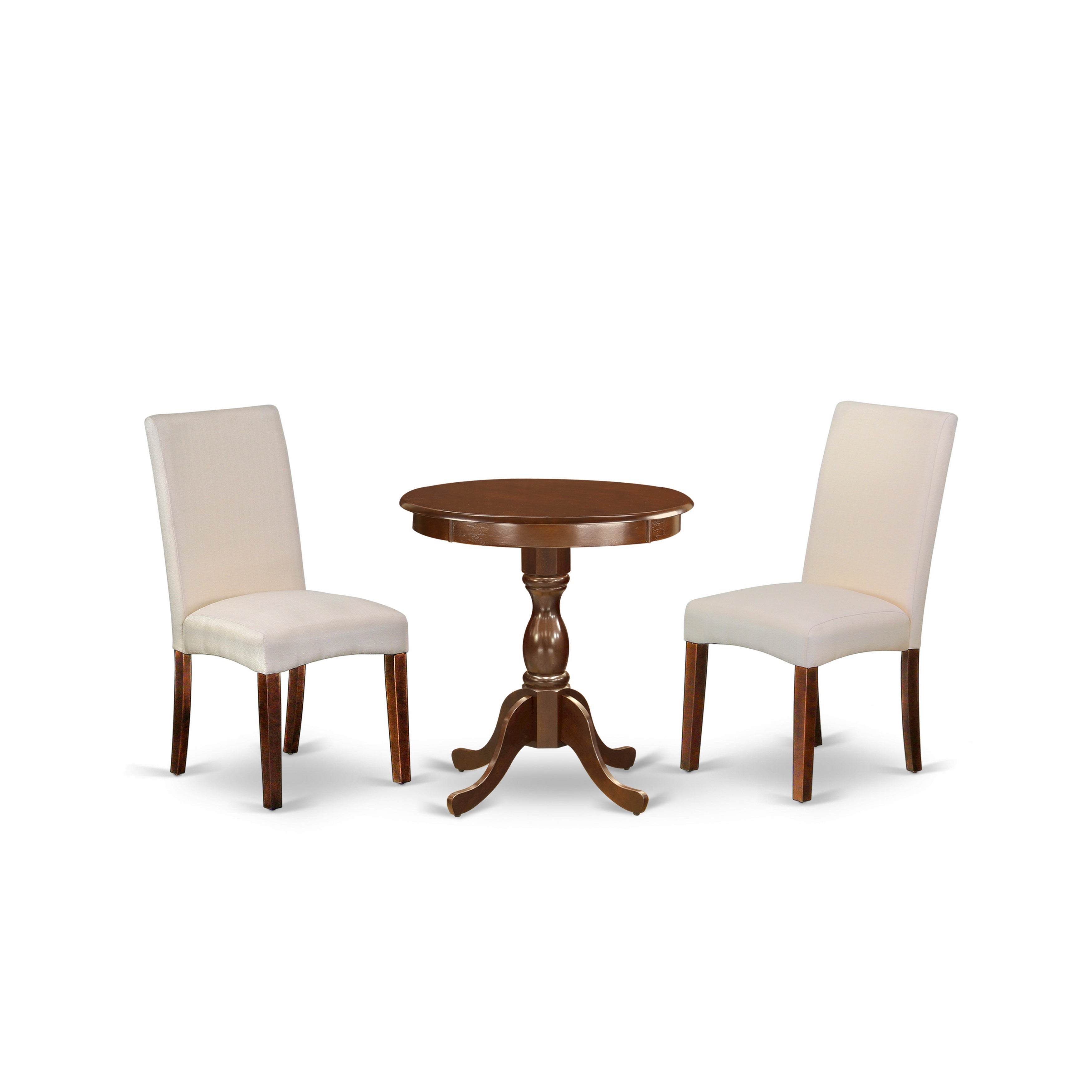 EAST WEST FURNITURE - ESDR3-MAH-01 - 3-Piece Dining Room Set - 2 Parson Chairs Linen Fabric with High Back and 1 Kitchen Table - Mahogany Finish