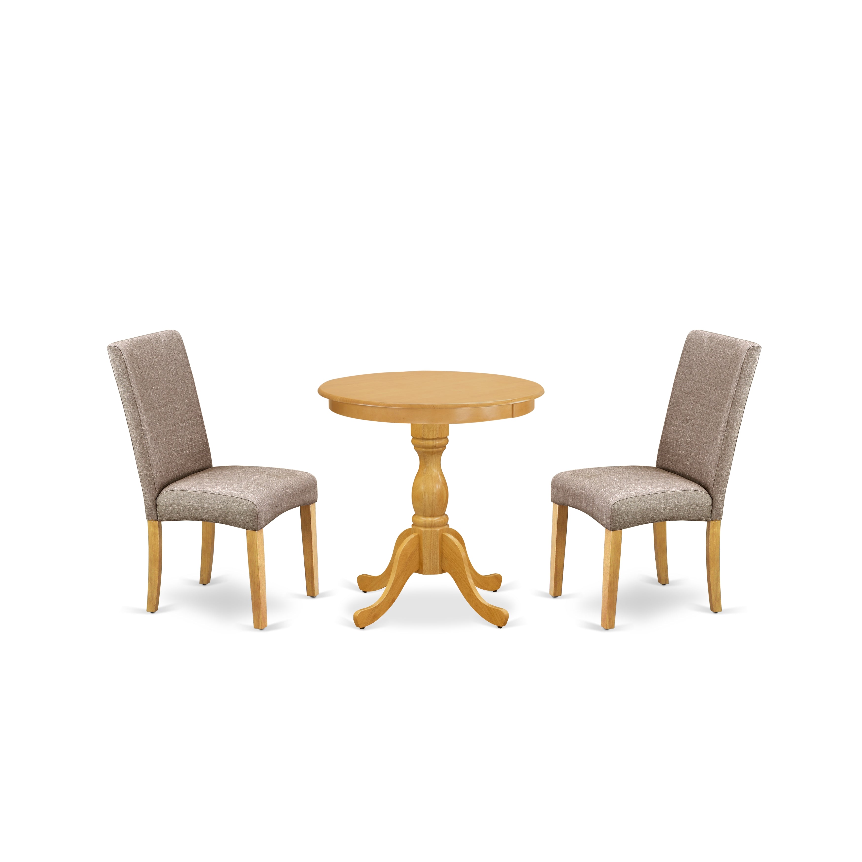 EAST WEST FURNITURE - ESDR3-OAK-16 - 3-Piece Kitchen Table Set - 2 Dining Padded Chairs Linen Fabric with High Back and 1 Round Table - Oak Finish
