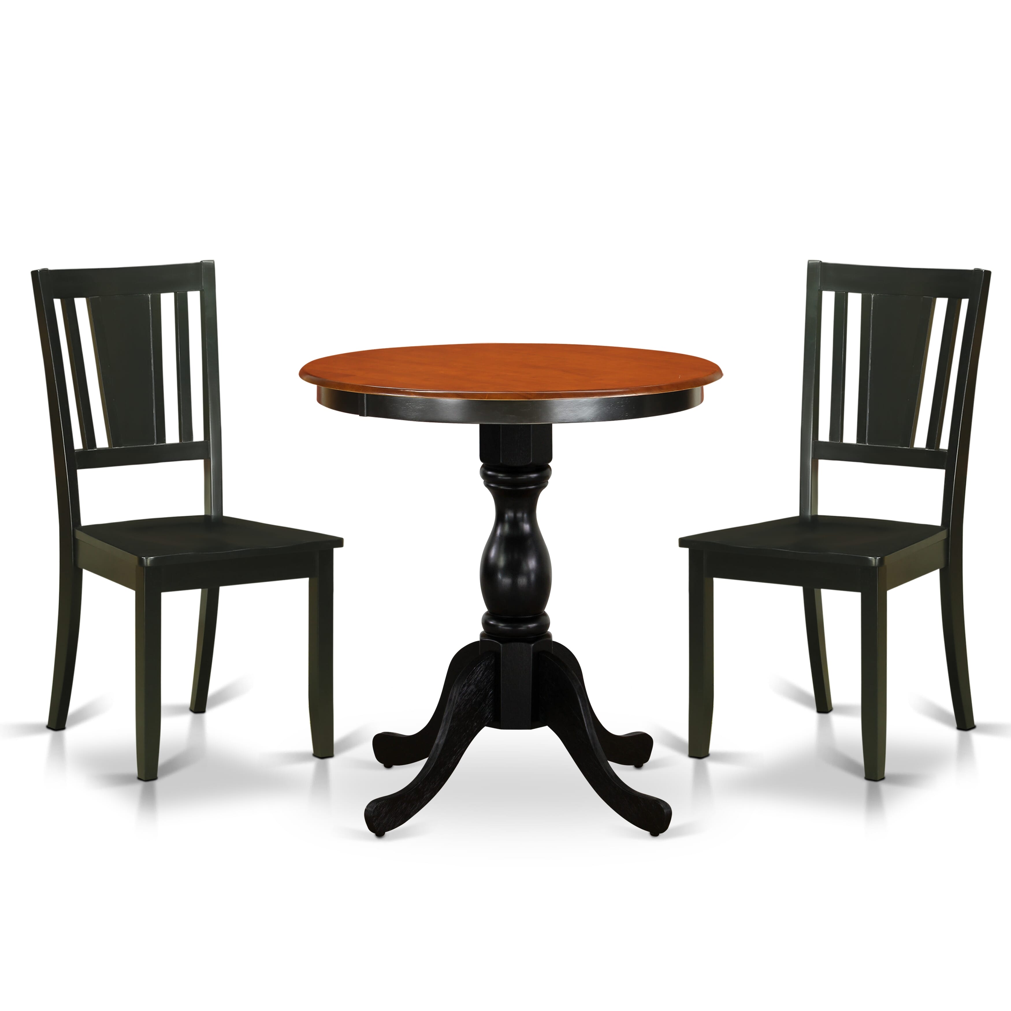 East West Furniture ESDU3-BCH-W 3-Piece Mid Century Modern Dining SetInclude a Wood Table and 2 Dining Chairs with Slatted Back - Black Finish