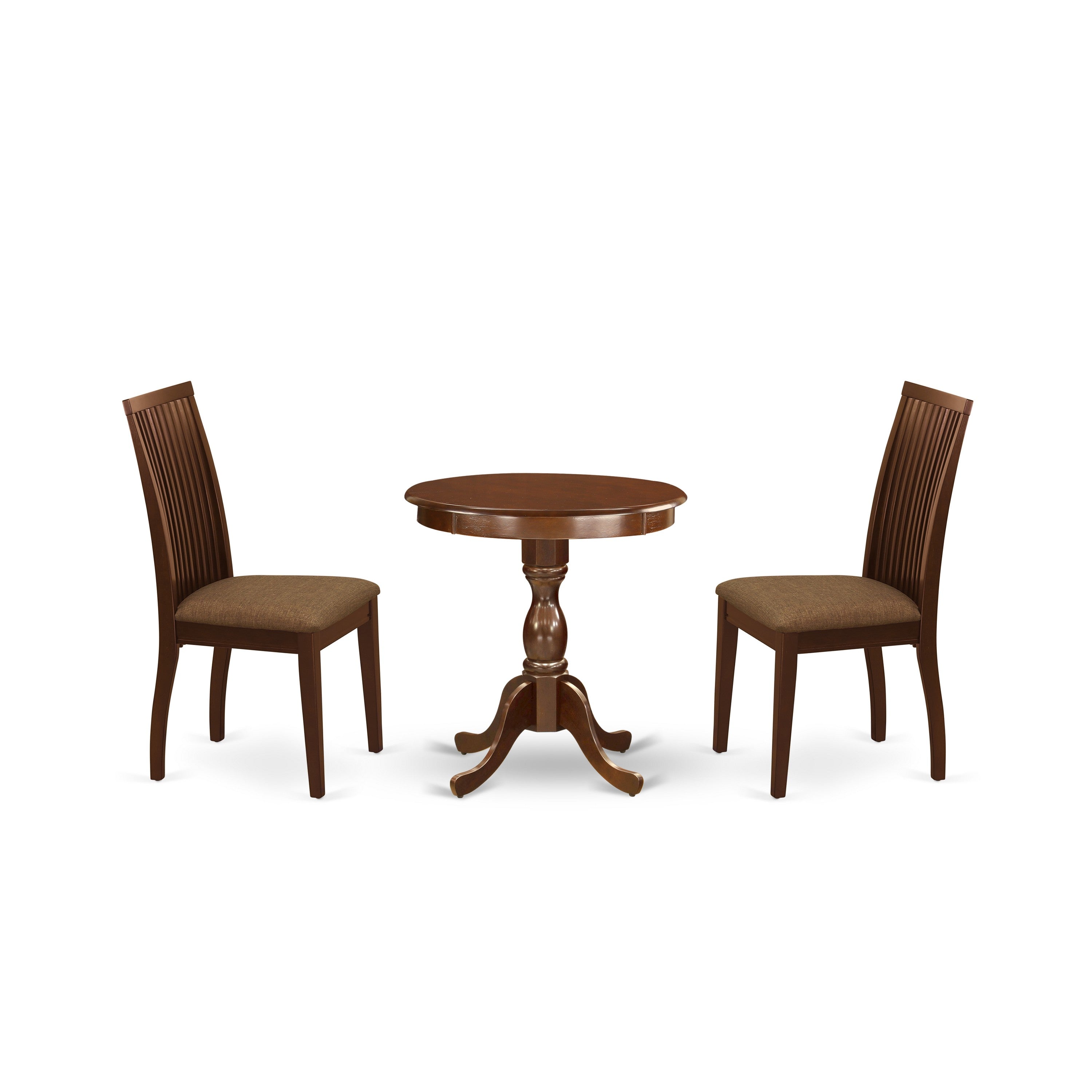 EAST WEST FURNITURE - ESIP3-MAH-C - 3-Pc Modern dining room table Set - 2 Wood Dining Chairs Linen Fabric Seat with Slatted Back and 1 Kitchen Dining Table - Mahogany Finish