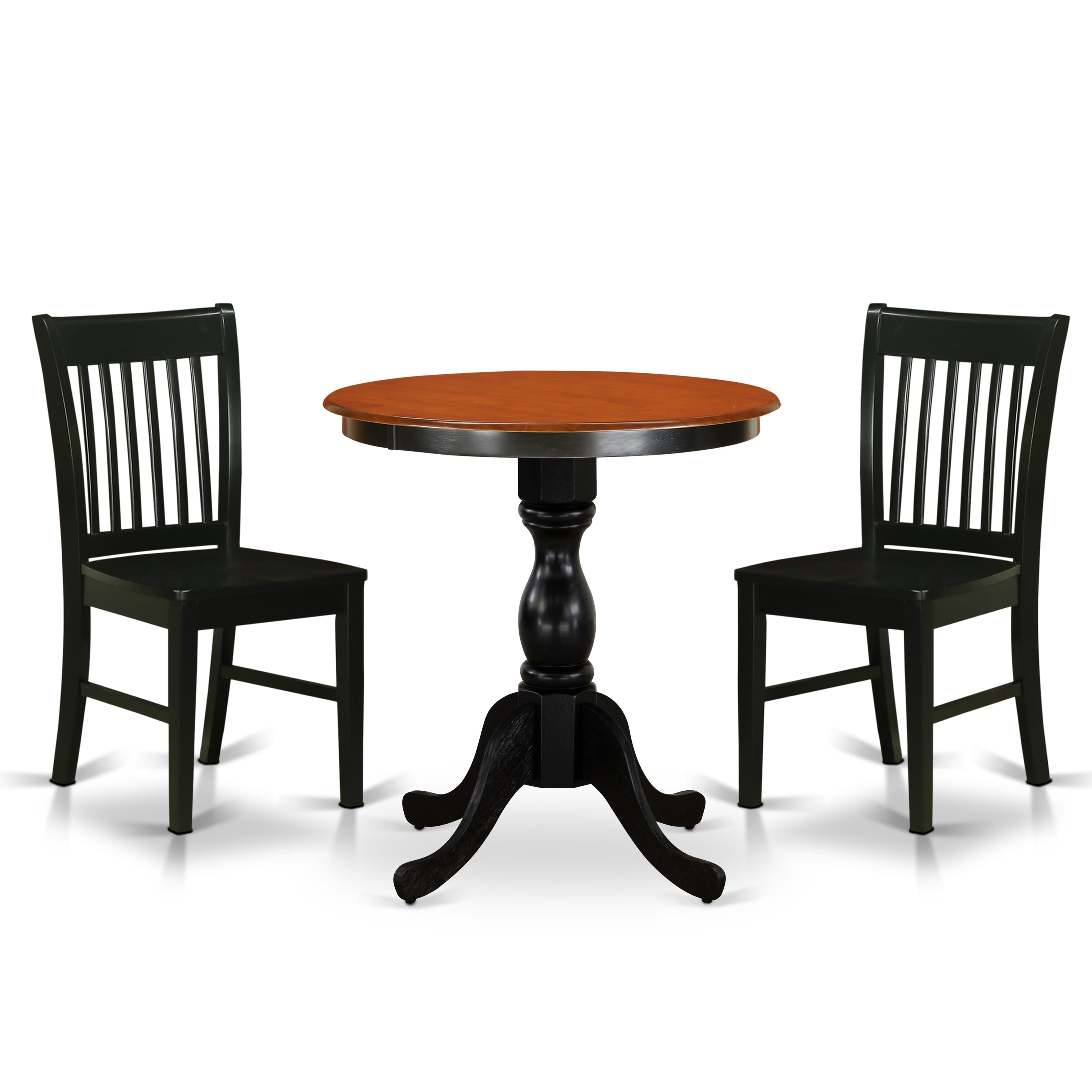East West Furniture ESNF3-BCH-W 3-Piece Kitchen Dining Table SetInclude a Dinner Table and 2 Wood Chairs with Slatted Back - Black Finish