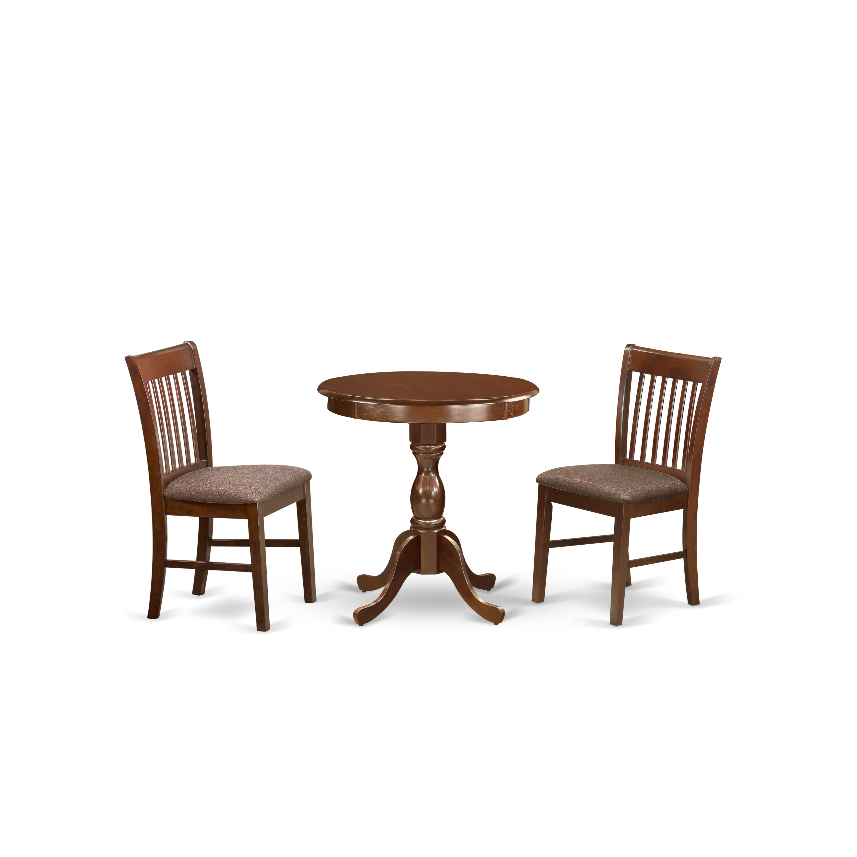 EAST WEST FURNITURE - ESNF3-MAH-C - 3-Pc Dining Room Table Set - 2 Wooden Dining Chairs Linen Fabric Seat with Slatted Back and 1 Modern Dining Table - Mahogany Finish