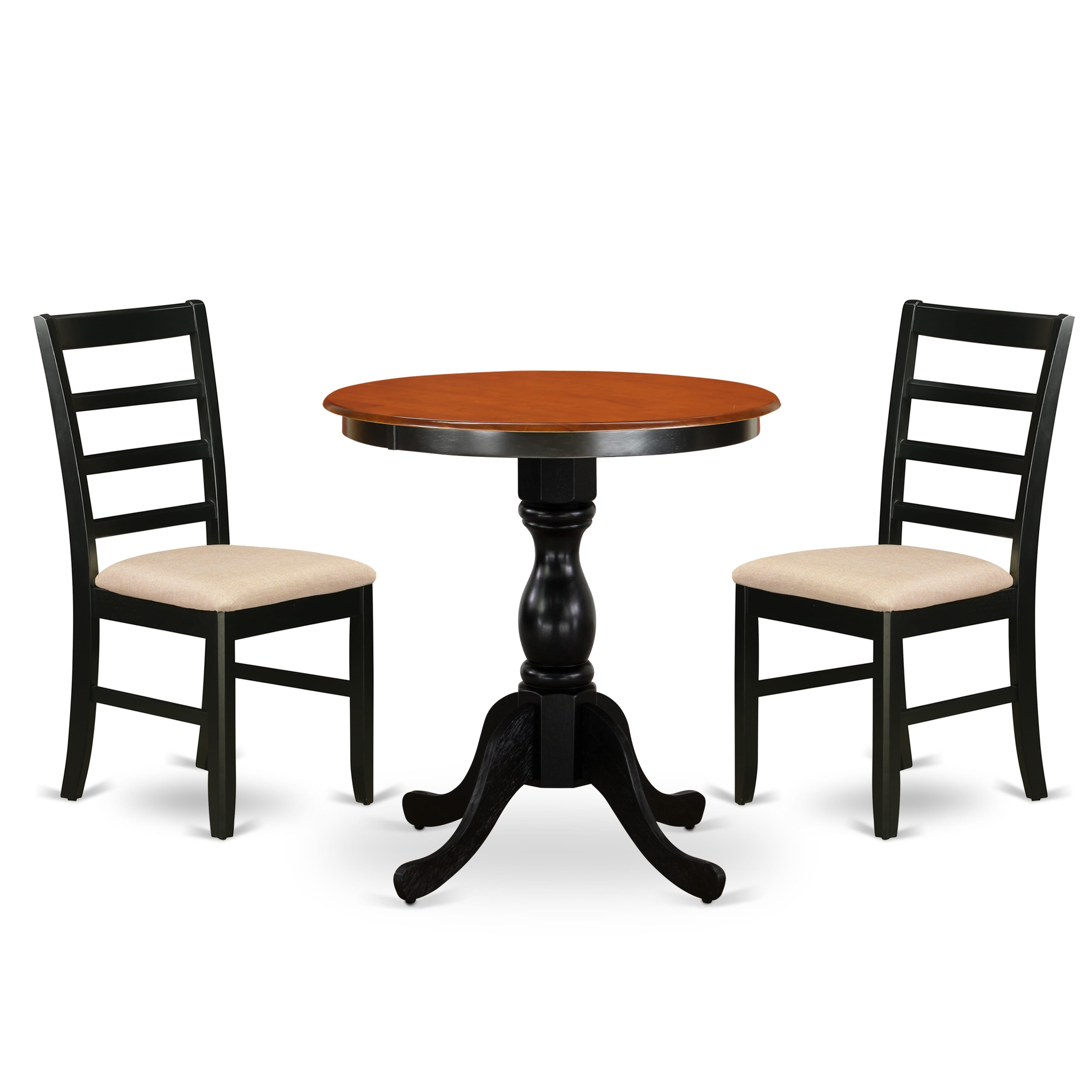 East West Furniture ESPF3-BCH-C 3-Piece Dining Room SetInclude a Wood Table and 2 Linen Fabric Kitchen Chairs with Ladder Back - Black Finish