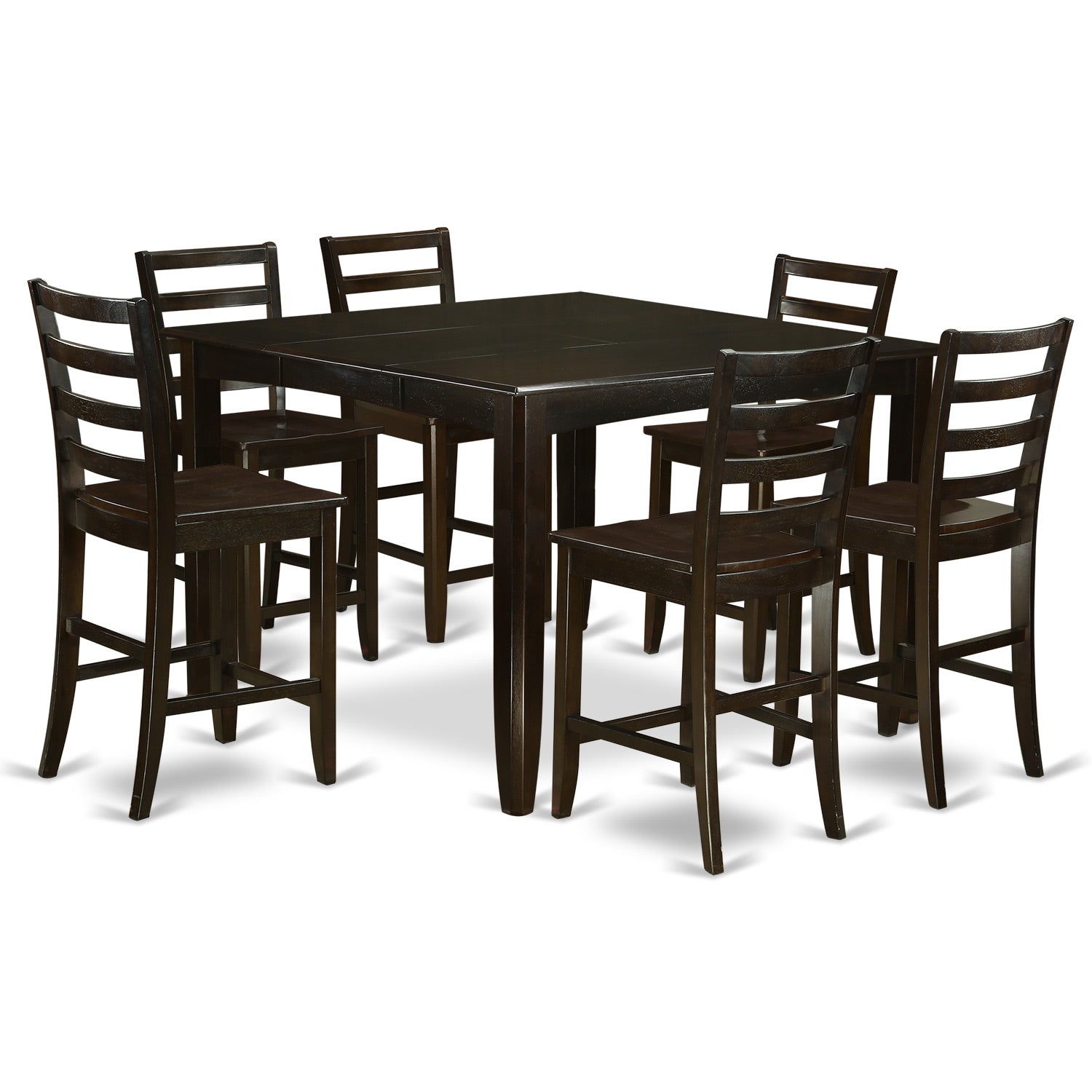 Juego de encimera de cocina de 7 piezas FAIR7-CAP-W de East West Furniture que consta de una mesa de comedor cuadrada con pedestal y 6 sillas de comedor.