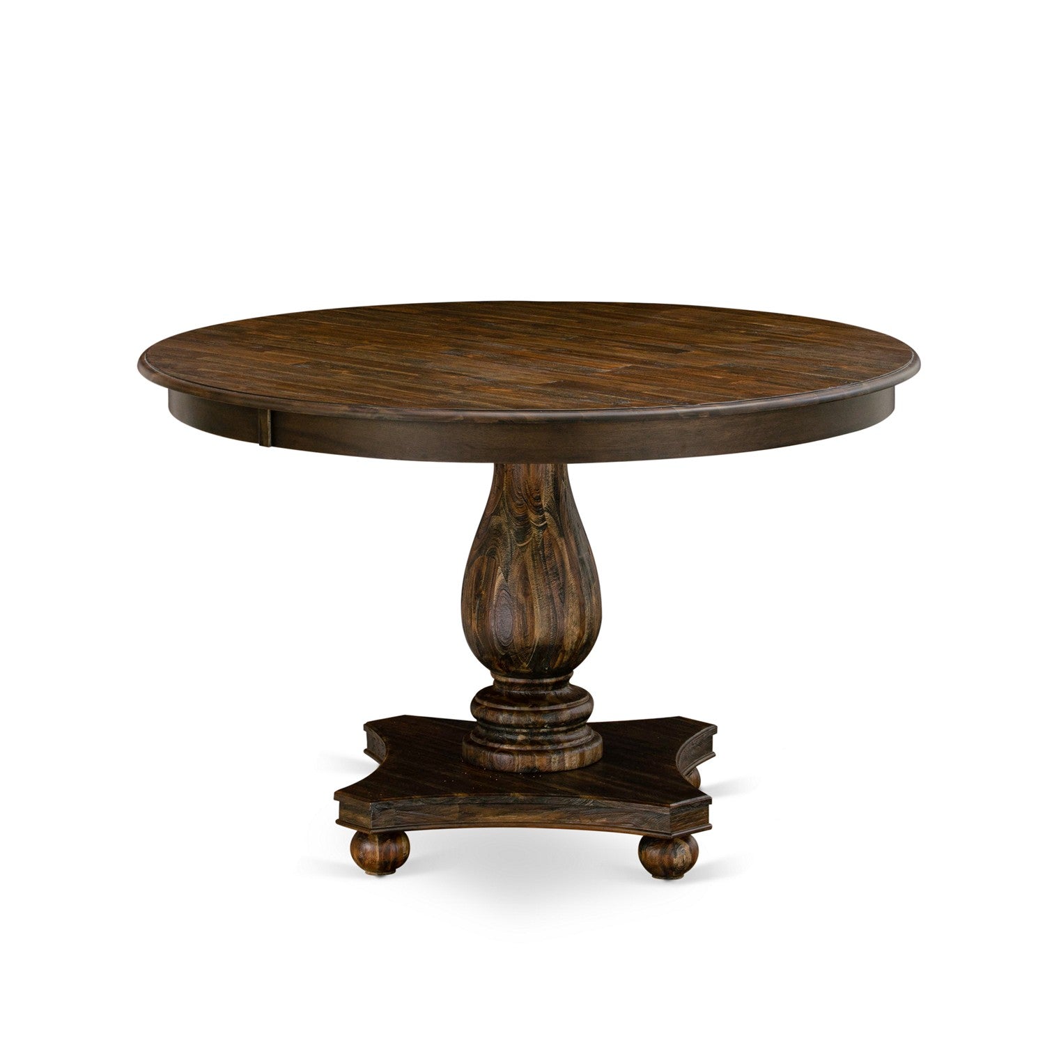 F2AB7-N35 7-Piece Dinette Set - Kitchen Pedestal Table and 6 Doeskin Color Parson Wood Chairs with High Back - Antique Walnut Finish