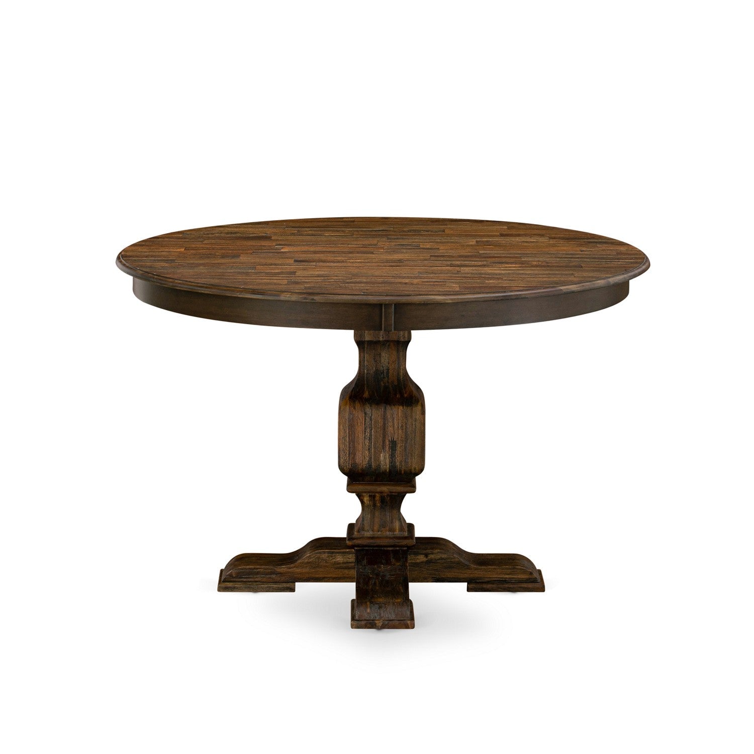 Juego de mesa de comedor de 7 piezas East West Furniture F3GA7-740 compuesto por una mesa de comedor redonda con pedestal y 6 sillas tapizadas en tela de lino Dahlia.