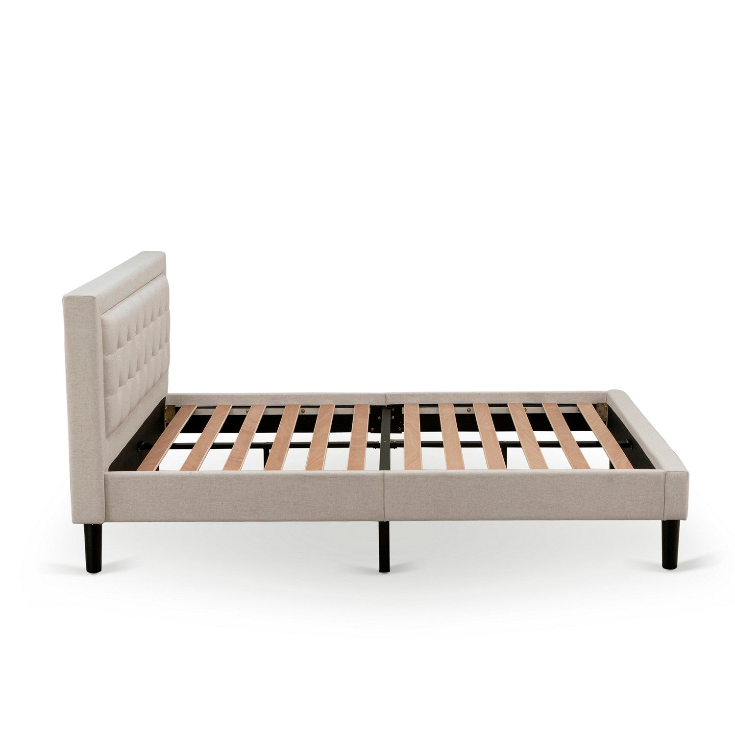 East West Furniture FN08Q-2GA08 3-Piece Platform Bed Set with 1 Queen Wood Bed Frame and 2 Mid Century Modern Nightstands - Reliable and Sturdy Manufacturing - Mist Beige Linen Fabric