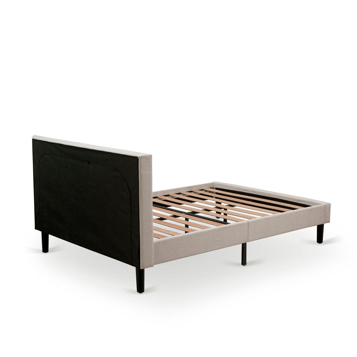 East West Furniture FN08Q-2GA08 3-Piece Platform Bed Set with 1 Queen Wood Bed Frame and 2 Mid Century Modern Nightstands - Reliable and Sturdy Manufacturing - Mist Beige Linen Fabric