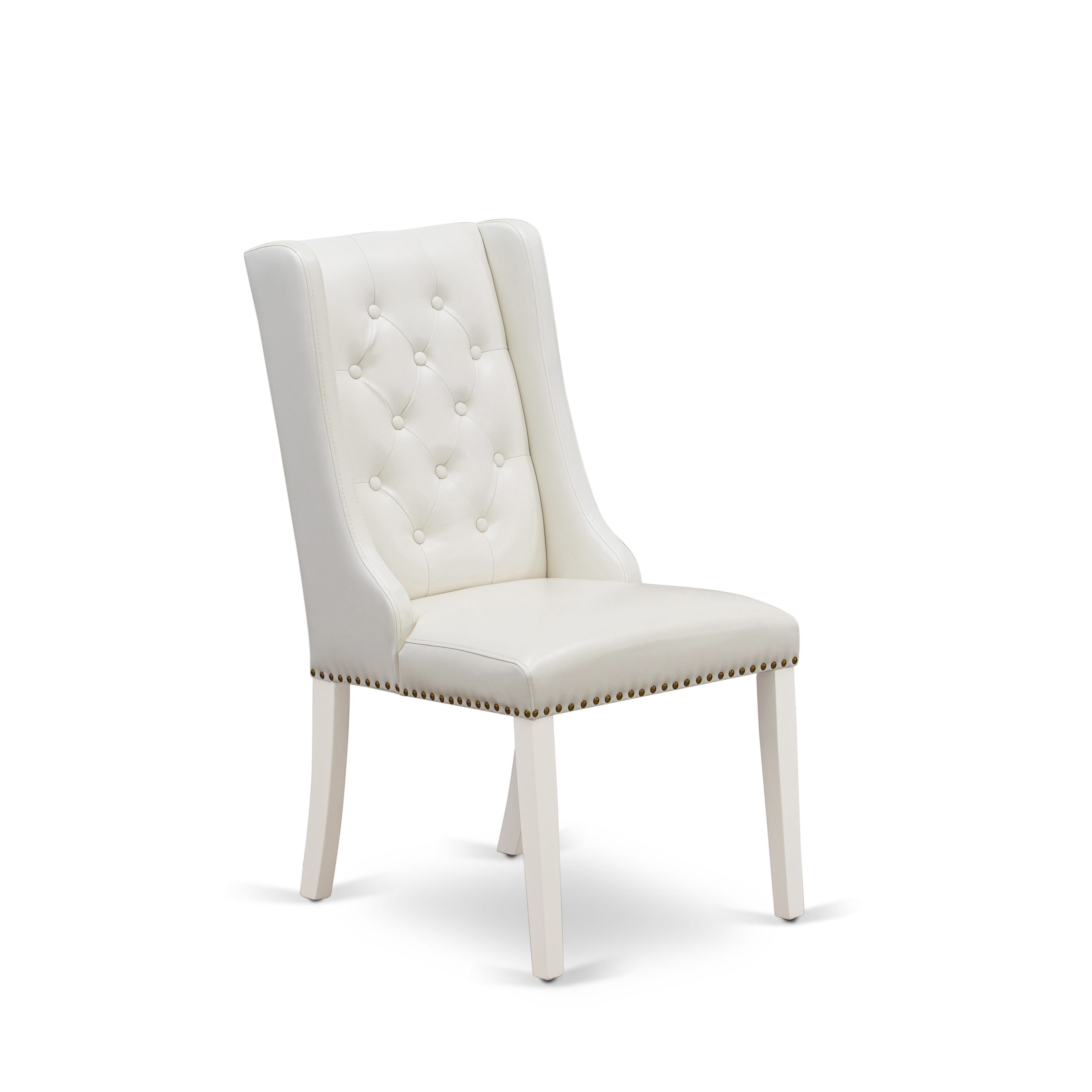 Juego de mesa de comedor de 7 piezas East West Furniture V097FO244-7 compuesto por una mesa de comedor rectangular con patas en V y 6 sillas tapizadas en piel sintética gris claro.