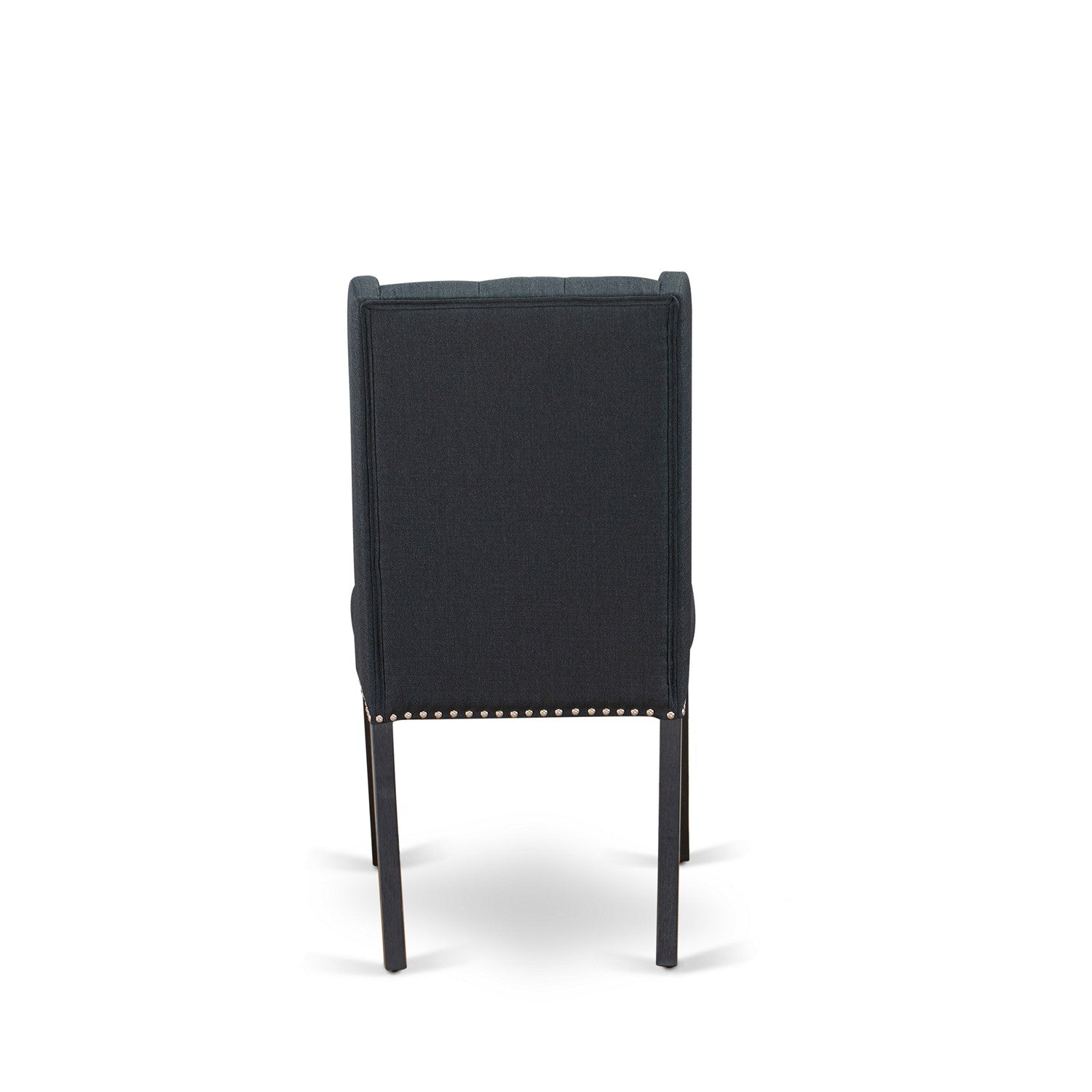 East West Furniture X697FO624-7 7 Piece Dining Table Set - 6 Black Linen Fabric Kitchen Chairs Button Tufted with Nail heads and Cement Wood Table - Wire Brush Black Finish
