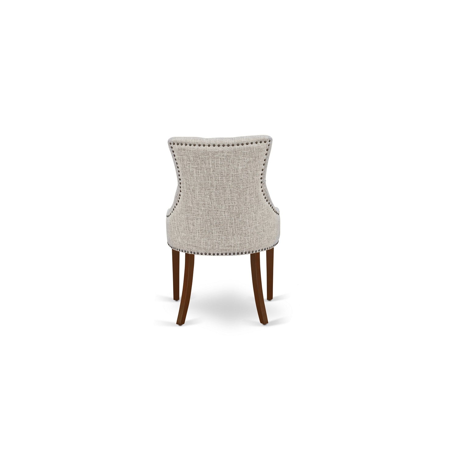 Sillas de comedor Friona Parson FRP3T05 de East West Furniture: tapizadas en tela de lino y piel de venado con ribete de tachuelas y botones capitoné.