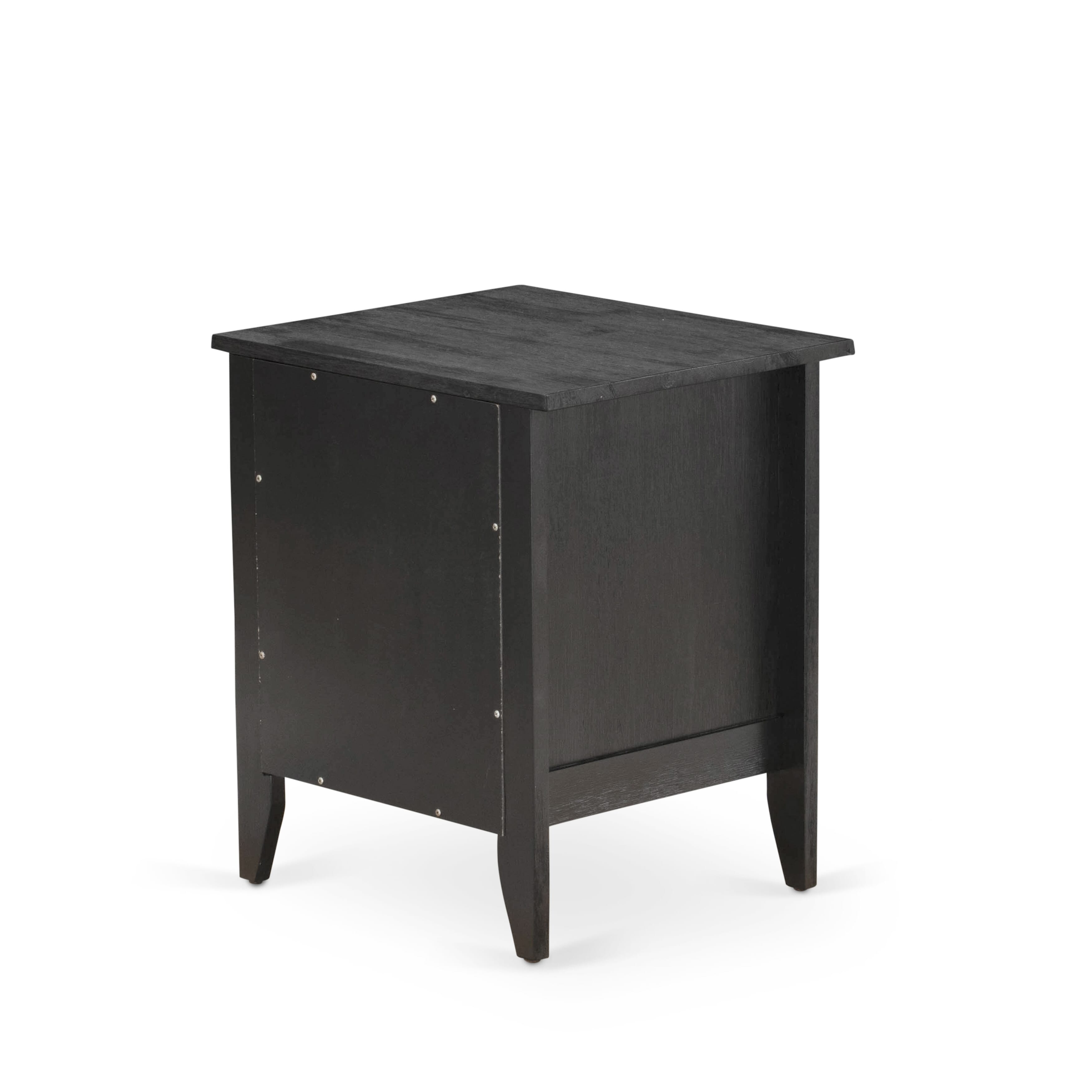 Juego de dormitorio East West Furniture GB25K-2GA06 de 3 piezas tamaño king con estructura capitoné y dos mesas auxiliares negras cepilladas con alambre. Piel sintética marrón oscuro con textura negra y patas negras.
