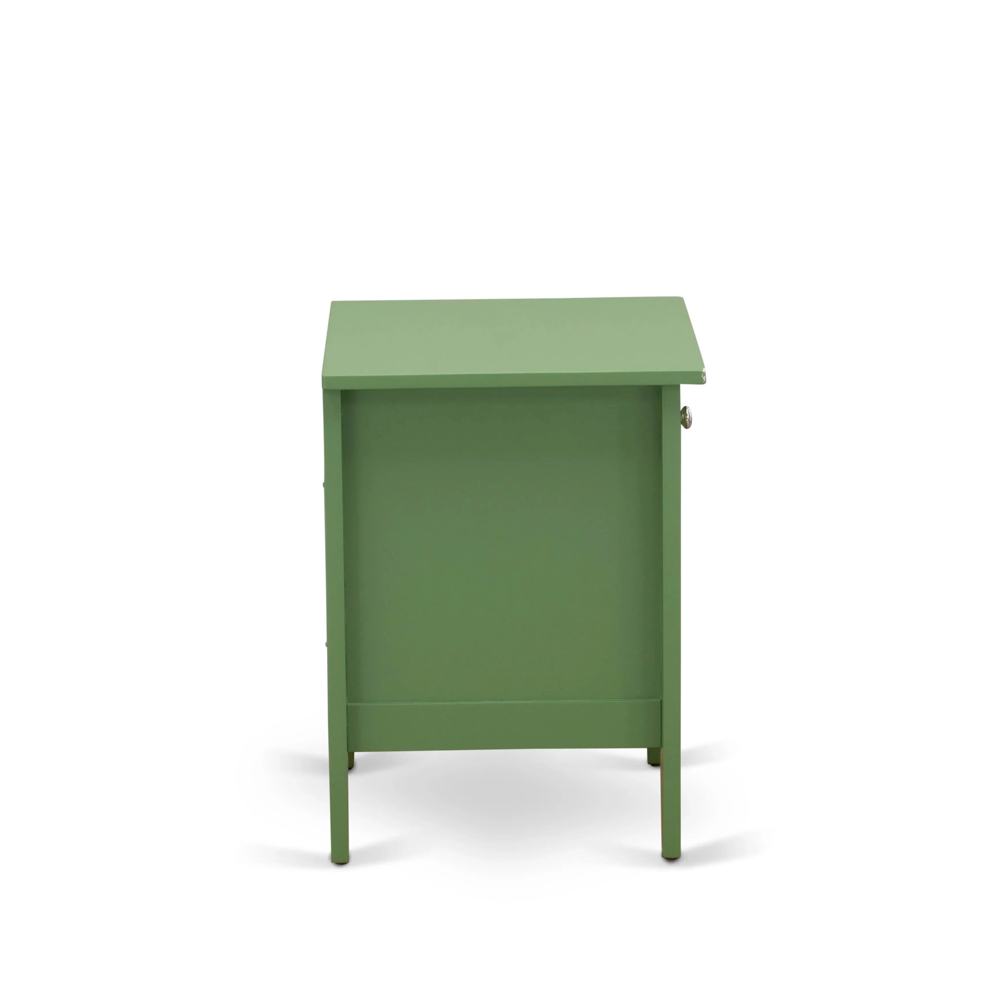 East West Furniture NL19K-1GA12 2 Piece Bedroom Set - Button Tufted Modern Bed Frame - Linen white Velvet Fabric Upholstered Headboard and a Clover Green Finish Nightstand