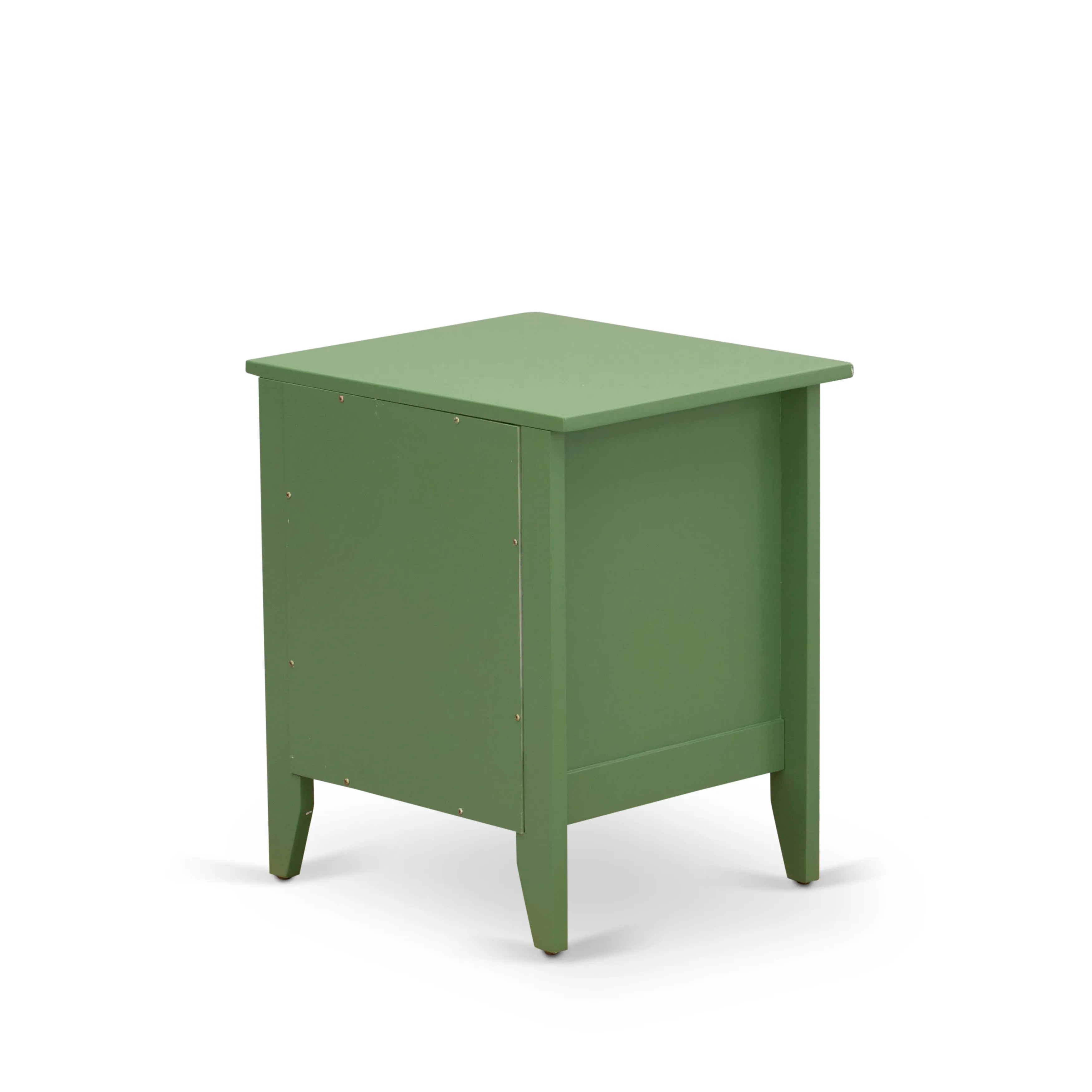 East West Furniture NL19Q-2GA12 3 Piece Queen Size Bedroom Set - Button Tufted Bed Frame - Linen white Velvet Fabric Upholstered Headboard and a Clover Green Finish Nightstand
