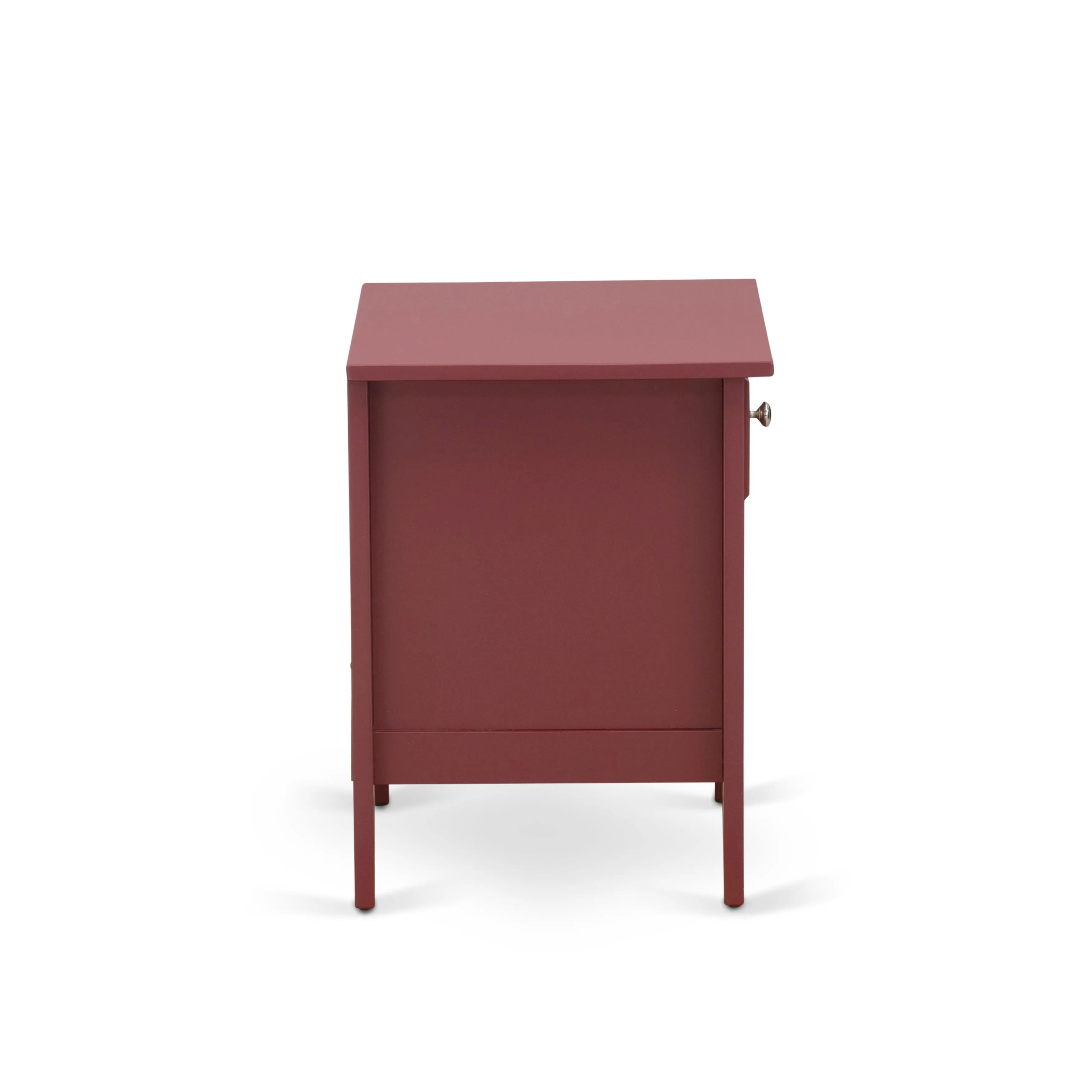 East West Furniture NL19Q-2GA13 3 Piece Queen Bedroom Set - Button Tufted Bed Frame - Linen white Velvet Fabric Upholstered Headboard and a Burgundy Finish Nightstand