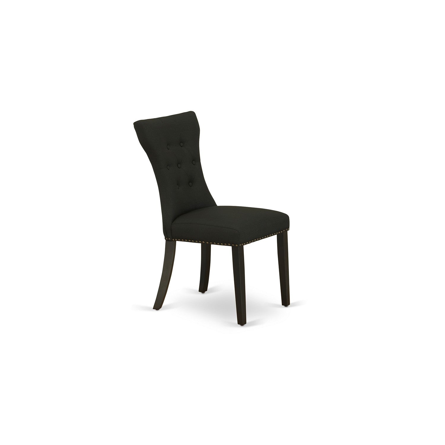 East West Furniture SHGA3-BLK-24 3-Piece Kitchen Table Set Included a Round Kitchen Table & 2 Dining Room Chairs, Black Linen Fabric Modern Dining Chairs Seat with Rubber Wood Legs, Black Finish