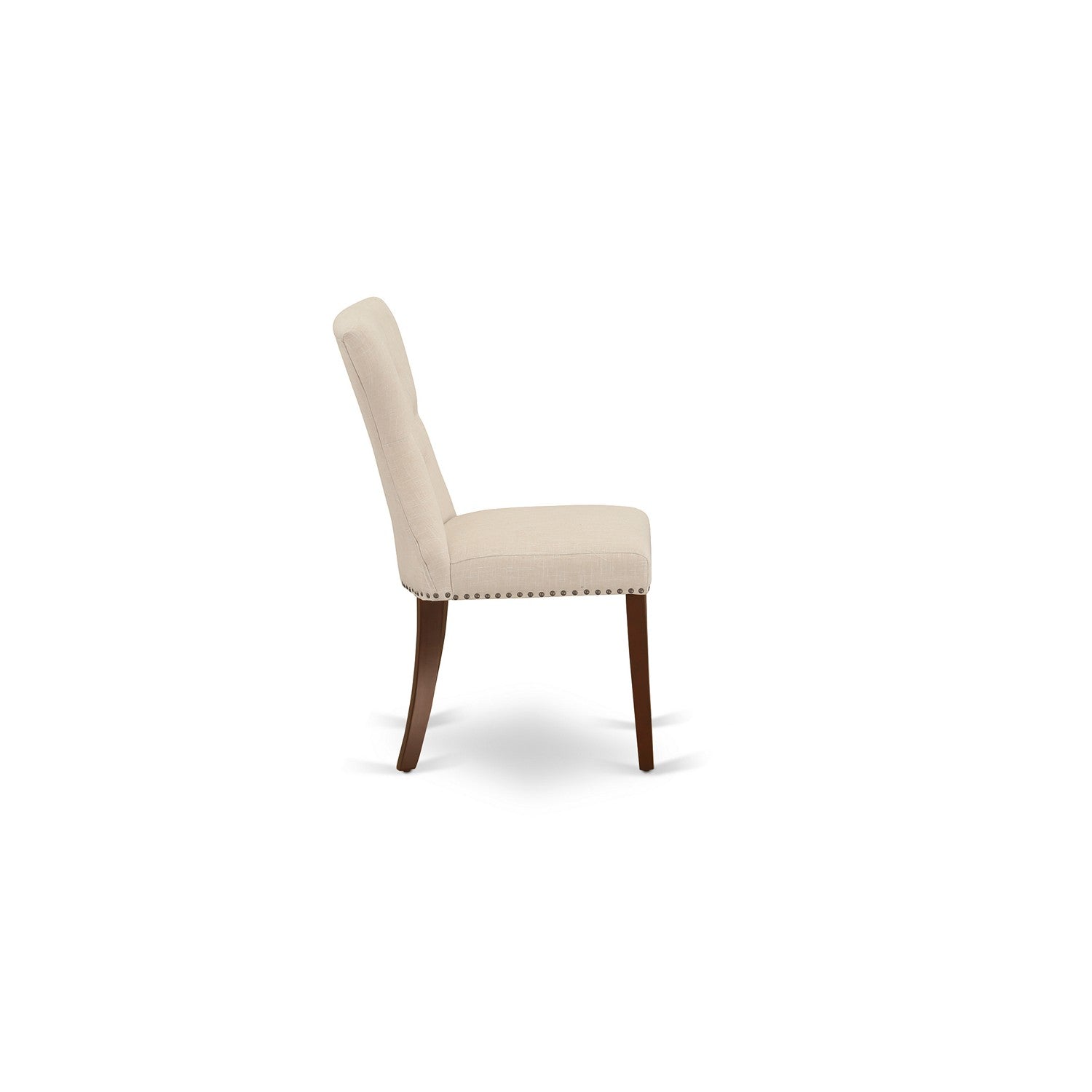 Juego de mesa de comedor East West Furniture DUGA7-MAH-32 de 7 piezas compuesto por una mesa de cocina rectangular y 6 sillas de comedor Parson de tela de lino beige claro.