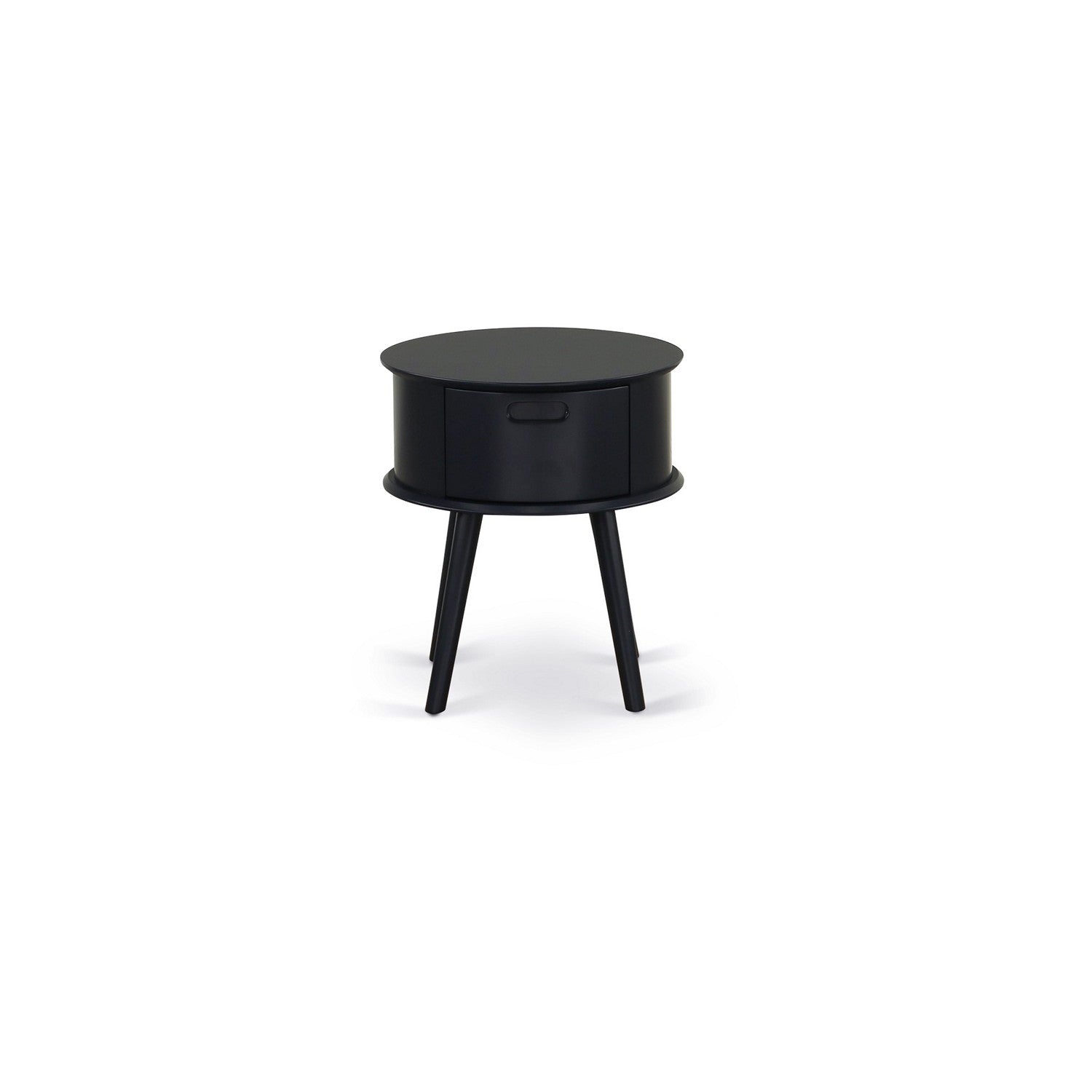 Juego de cama de 2 piezas East West Furniture NL14K-1GO11: estructura de cama de madera con botones capitoné, cabecera tapizada en terciopelo marrón topo y mesita de noche con acabado negro.