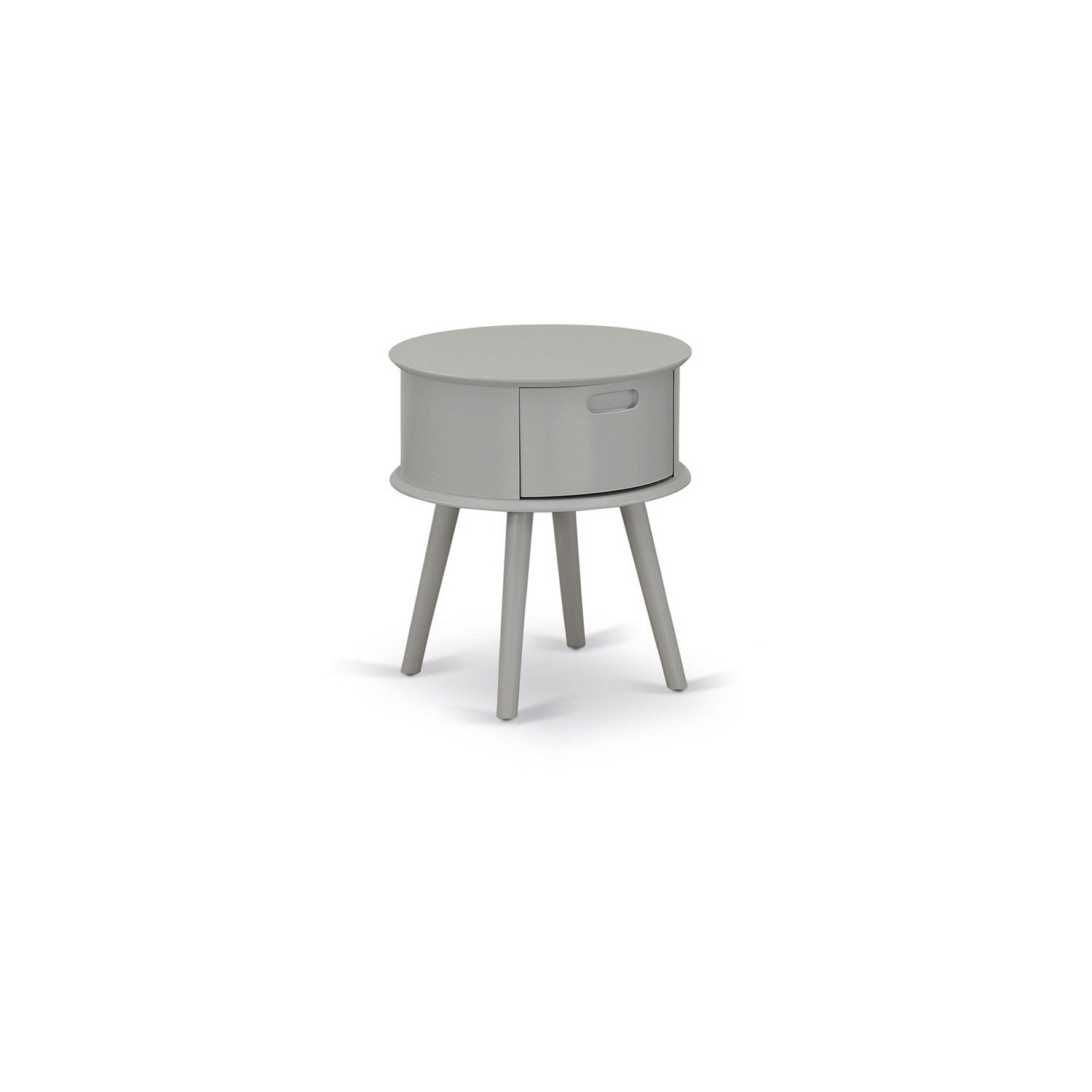 Gordon Round Night Stand End Table With Drawer in Urban Gray Finish
