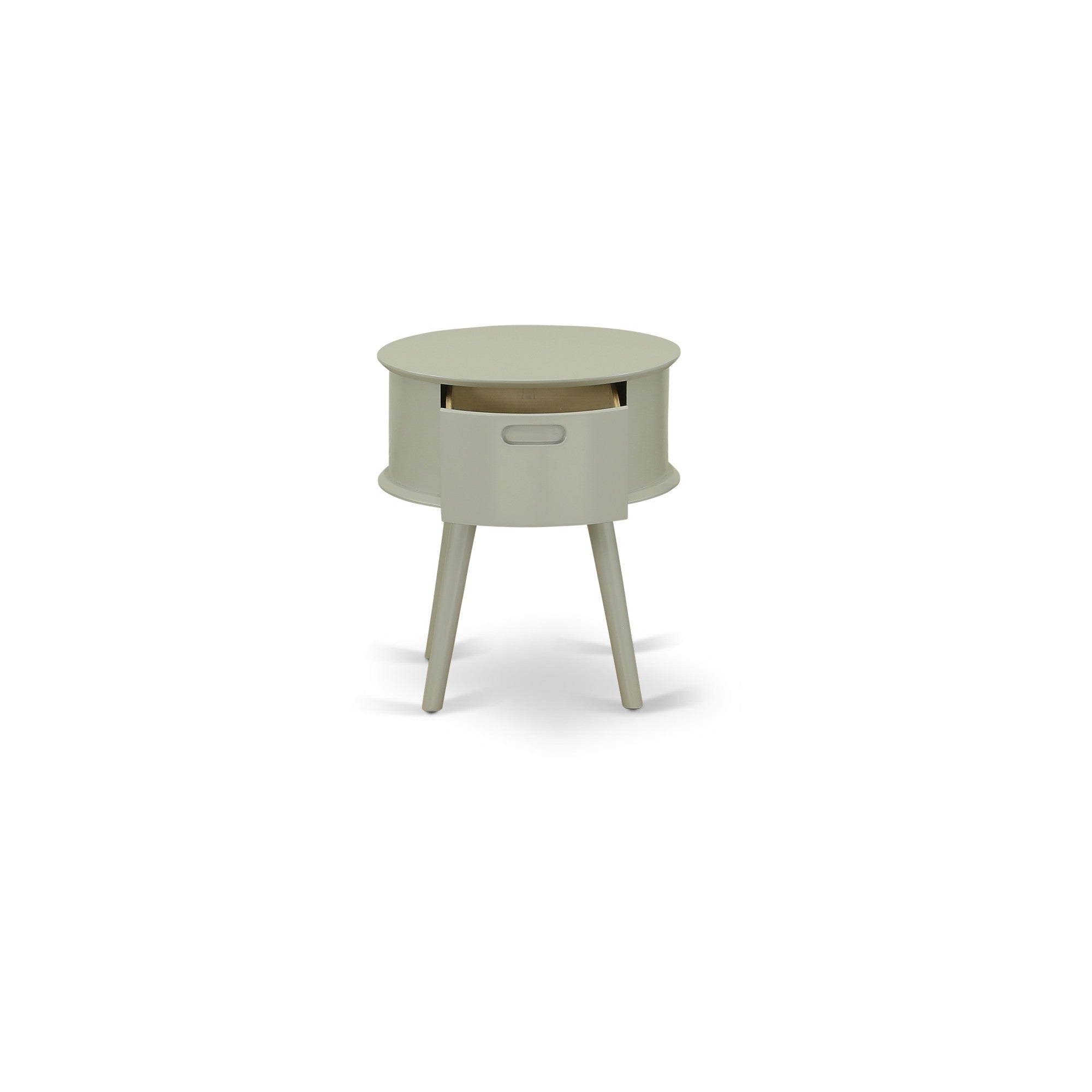 Gordon Round Night Stand End Table With Drawer in Urban Gray Finish