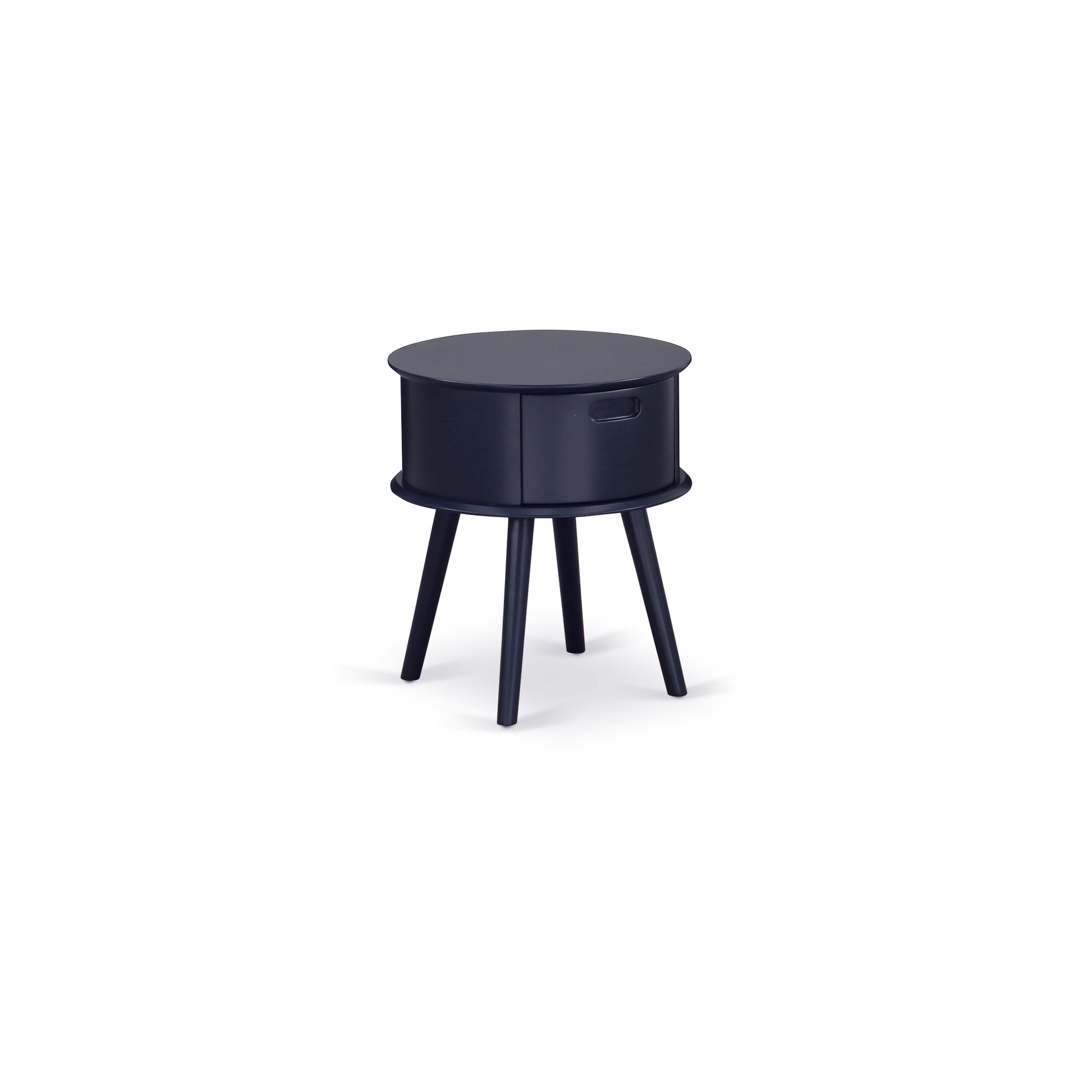 Juego de cama de dos piezas tamaño king con plataforma East West Furniture FN11K-1GO15, con una cama de mediados de siglo y una mesita de noche azul marino. Construcción confiable y duradera. Cama de tela de lino azul denim.