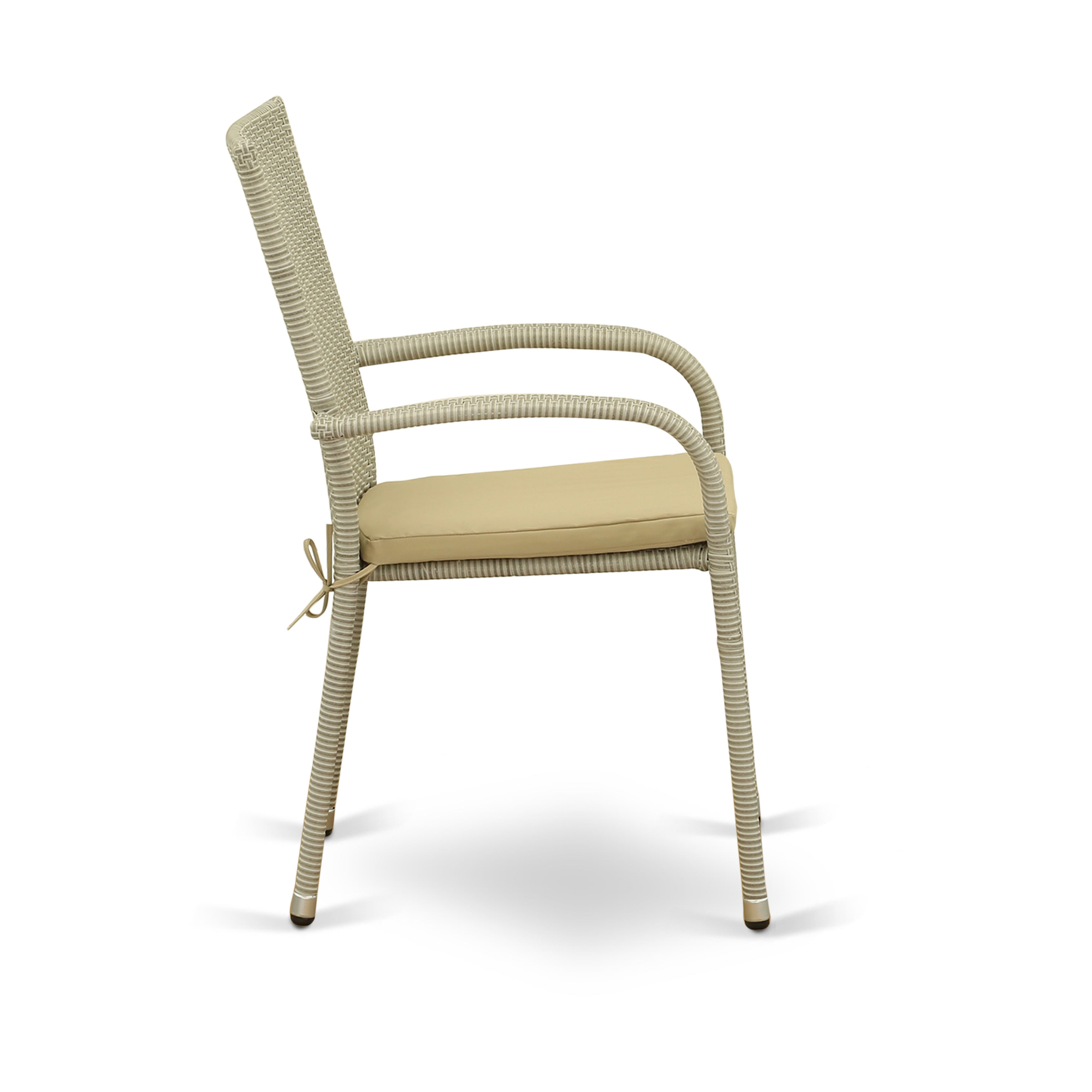 Los juegos de muebles de patio de mimbre para exterior GUGU7-03A de East West Furniture, de 7 piezas, constan de una mesa de comedor de bistró rectangular con tapa de vidrio y 6 sillones de balcón con cojín.
