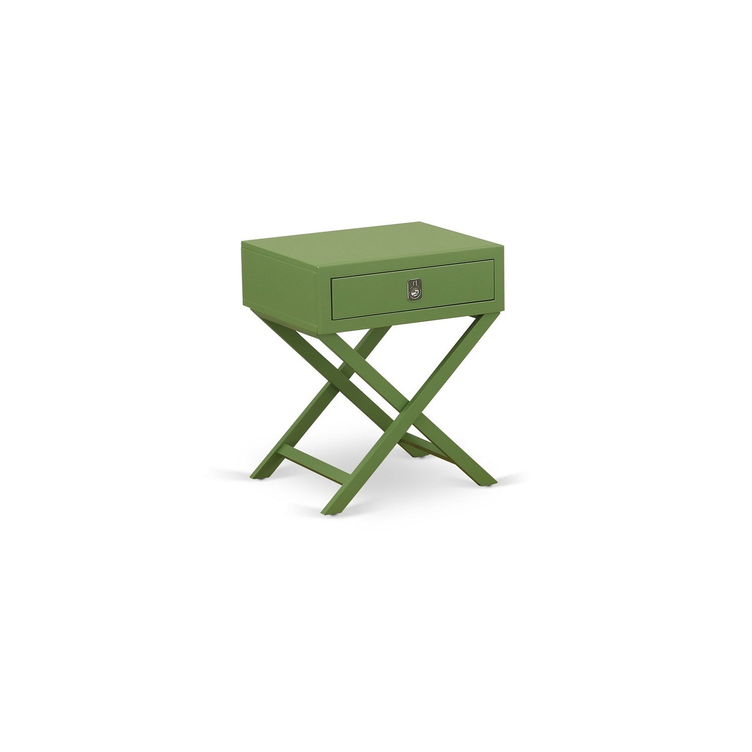 East West Furniture NL19Q-2HA12 3 Piece Bed Set - Queen Size Button Tufted Bed Frame - Linen white Velvet Fabric Upholstered Headboard and a Clover Green Finish Nightstand