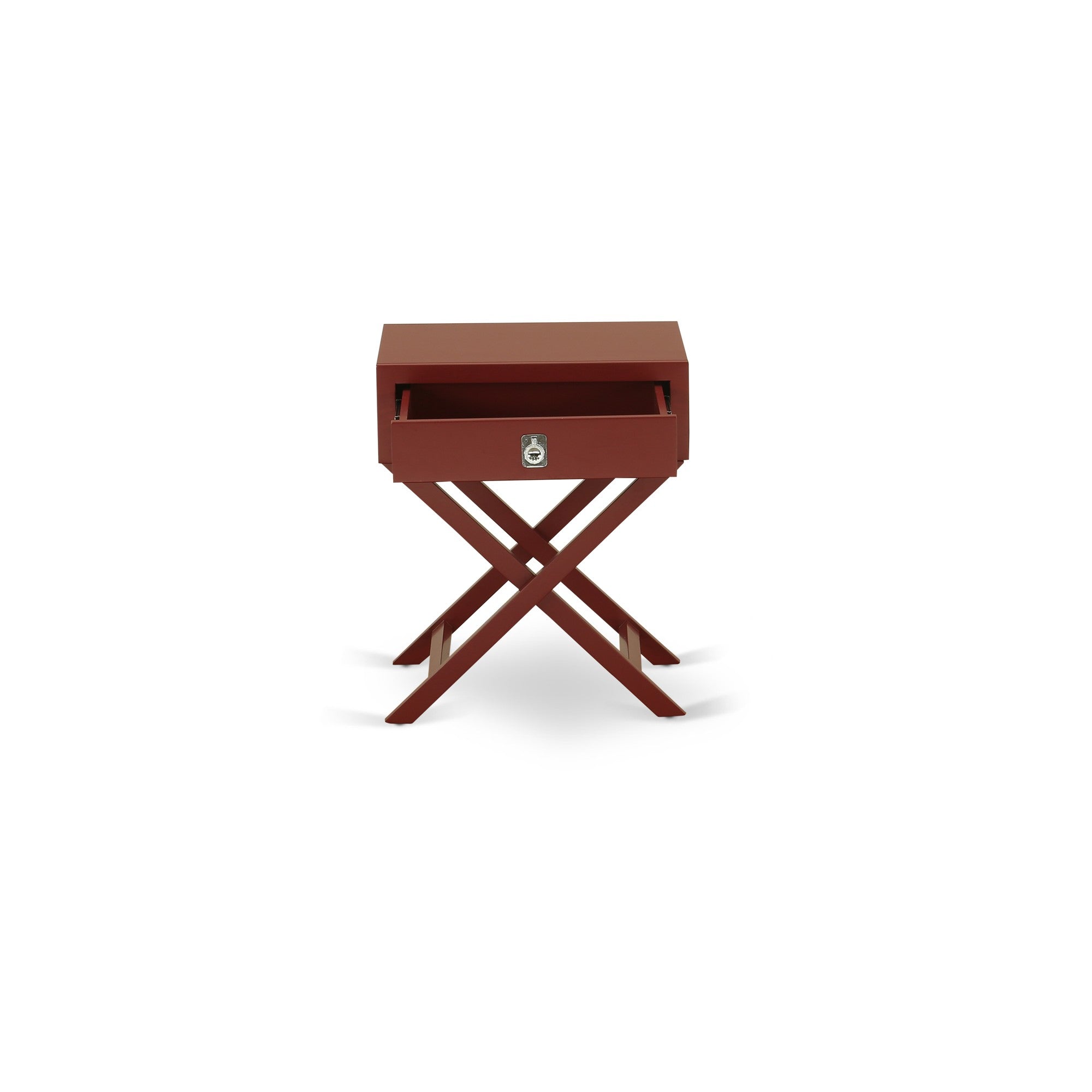 Juego de cama completo de 2 piezas East West Furniture NL14F-1HA13: estructura de cama con plataforma capitoné, cabecera tapizada en terciopelo marrón topo y mesita de noche con acabado burdeos.